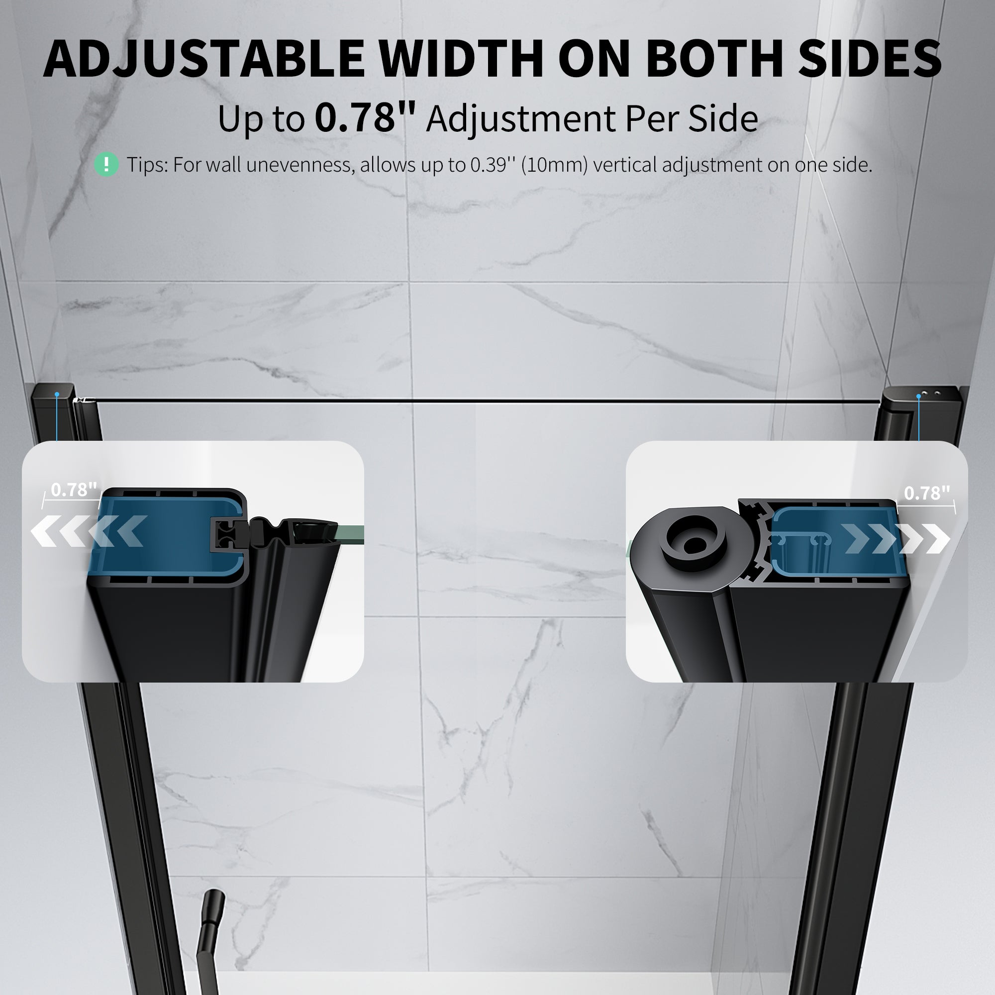 24"/28"/32"/34" x 72" Pivot Shower Door Clear Tempered Glass with Easy-Clean