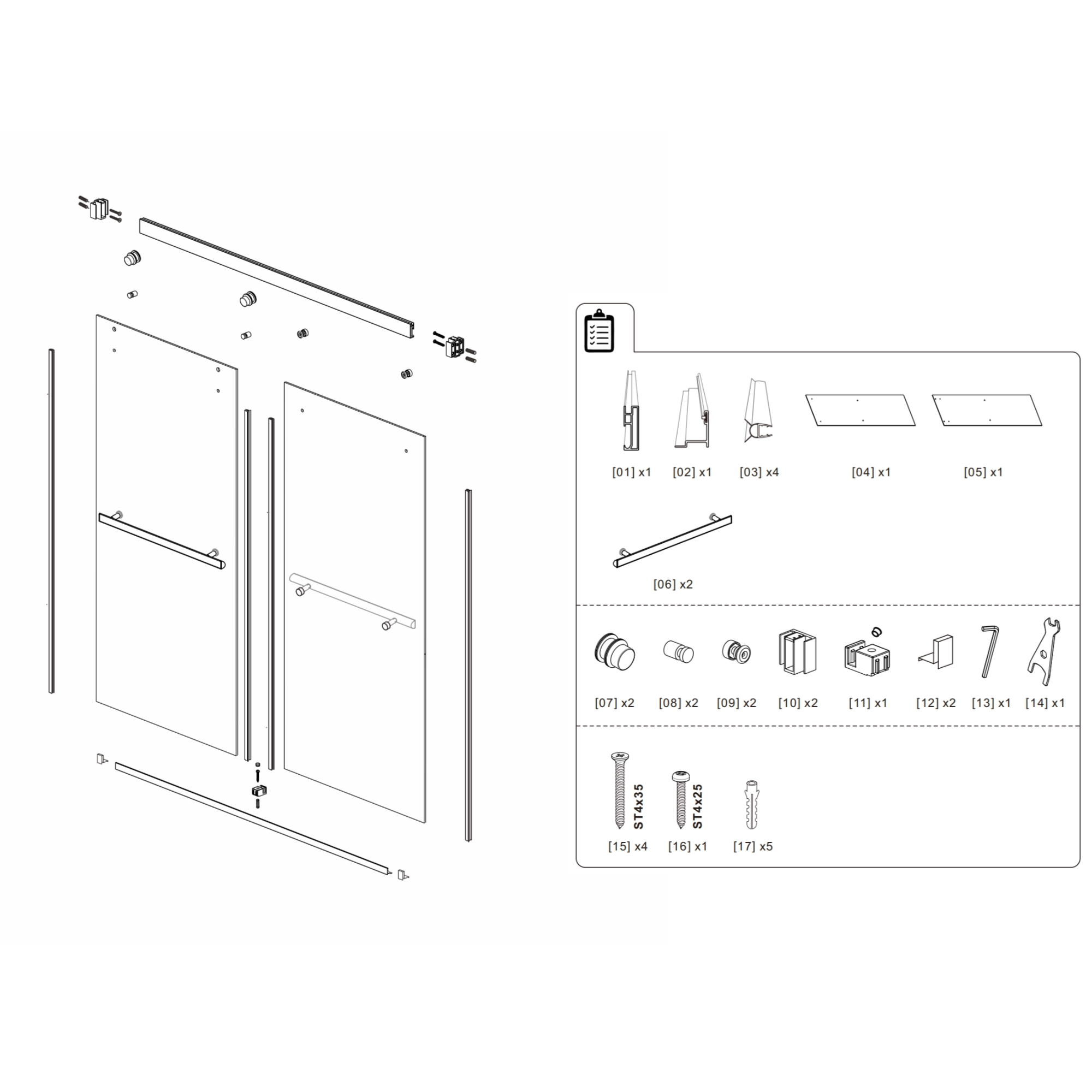 48"/58"/60"/64" W x 76" H Frameless Double Sliding Bypass Shower Door B8T B9T