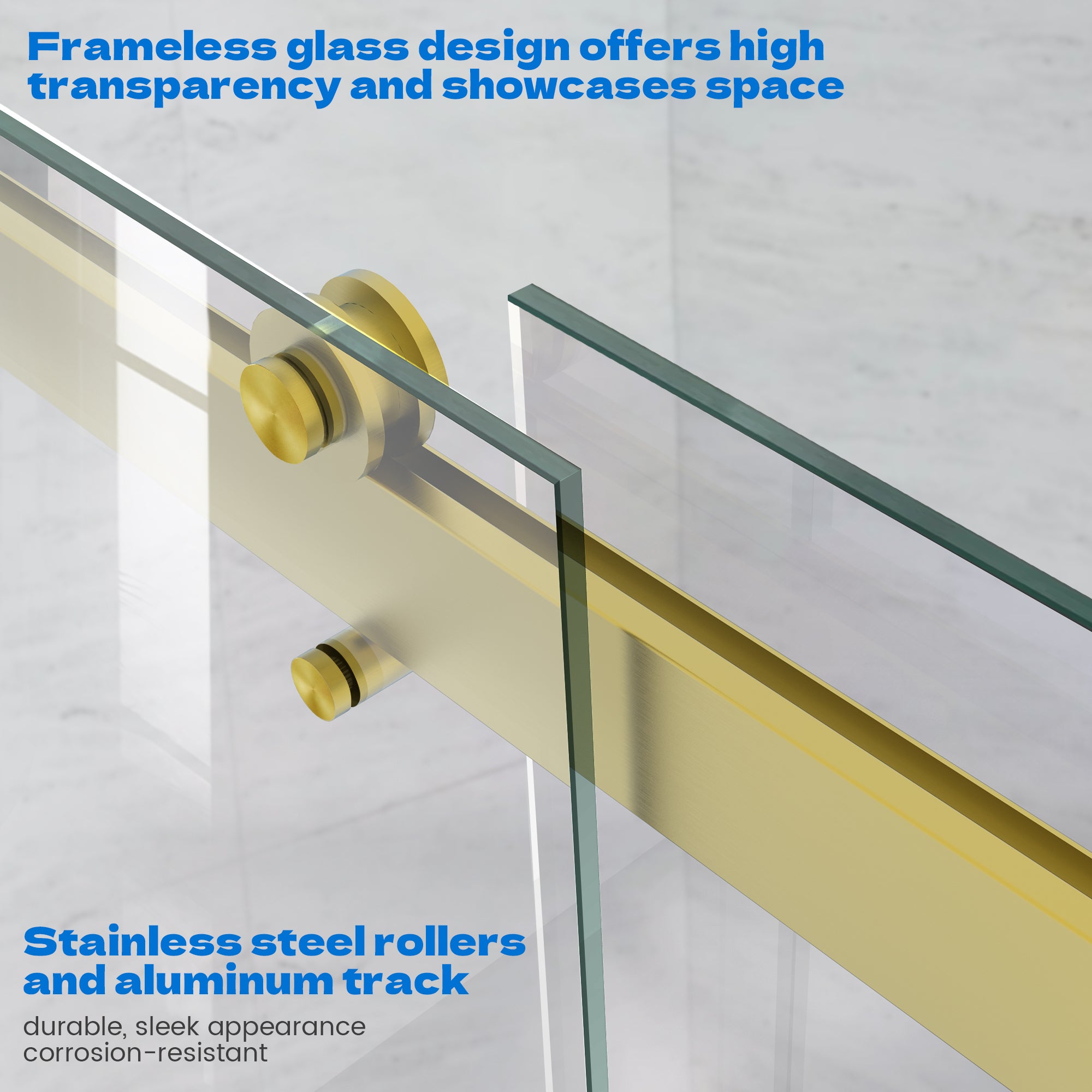 56"-60" x 62" Semi-Framed Double Sliding Tub Door Roller D2-6062BG #Color_Brushed Gold