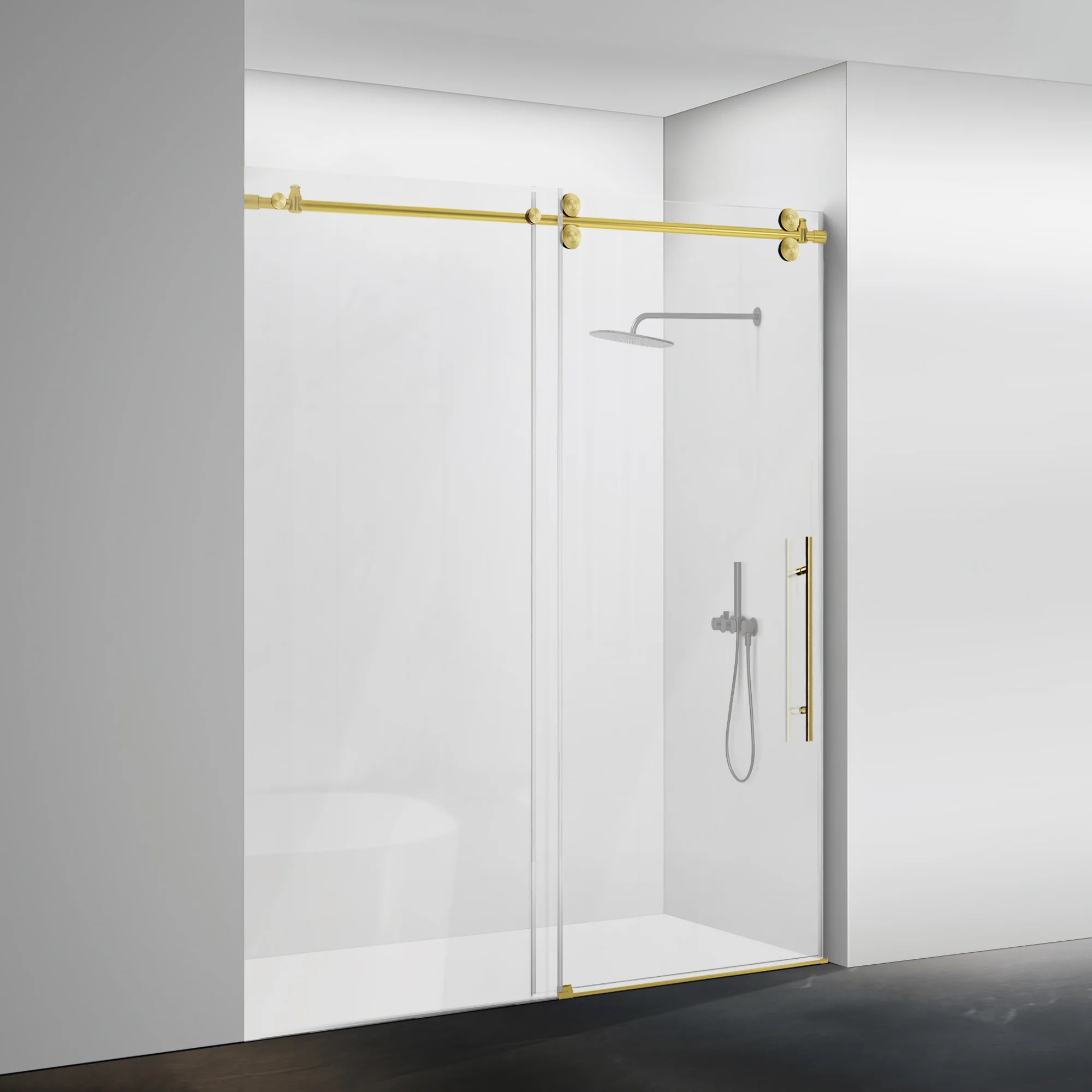 56"-60" W x 76" H Frameless Single Sliding Shower Door Roller J10 #Color_Brushed Gold