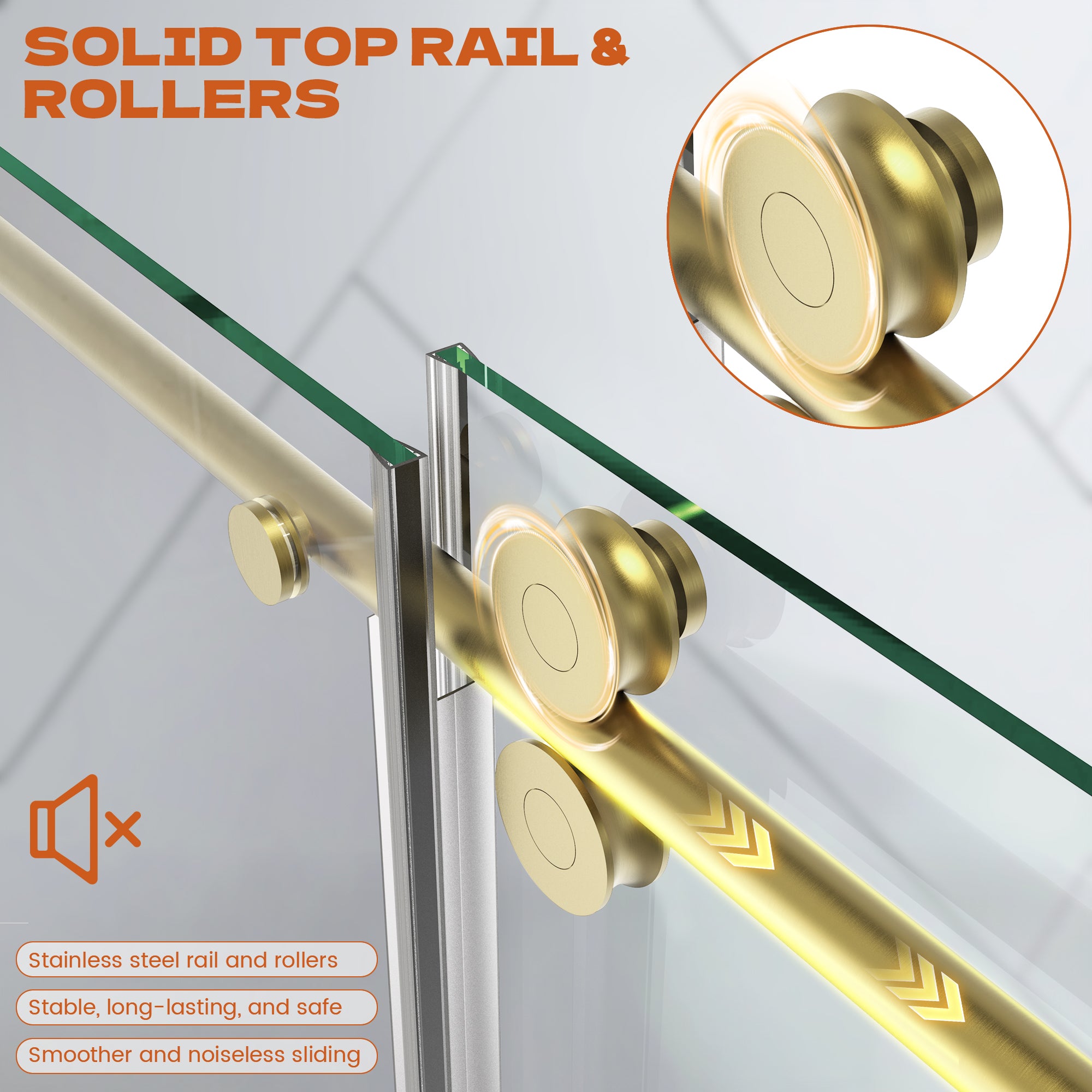 56"-60" W x 76" H Frameless Single Sliding Shower Door Roller J10 #Color_Brushed Gold