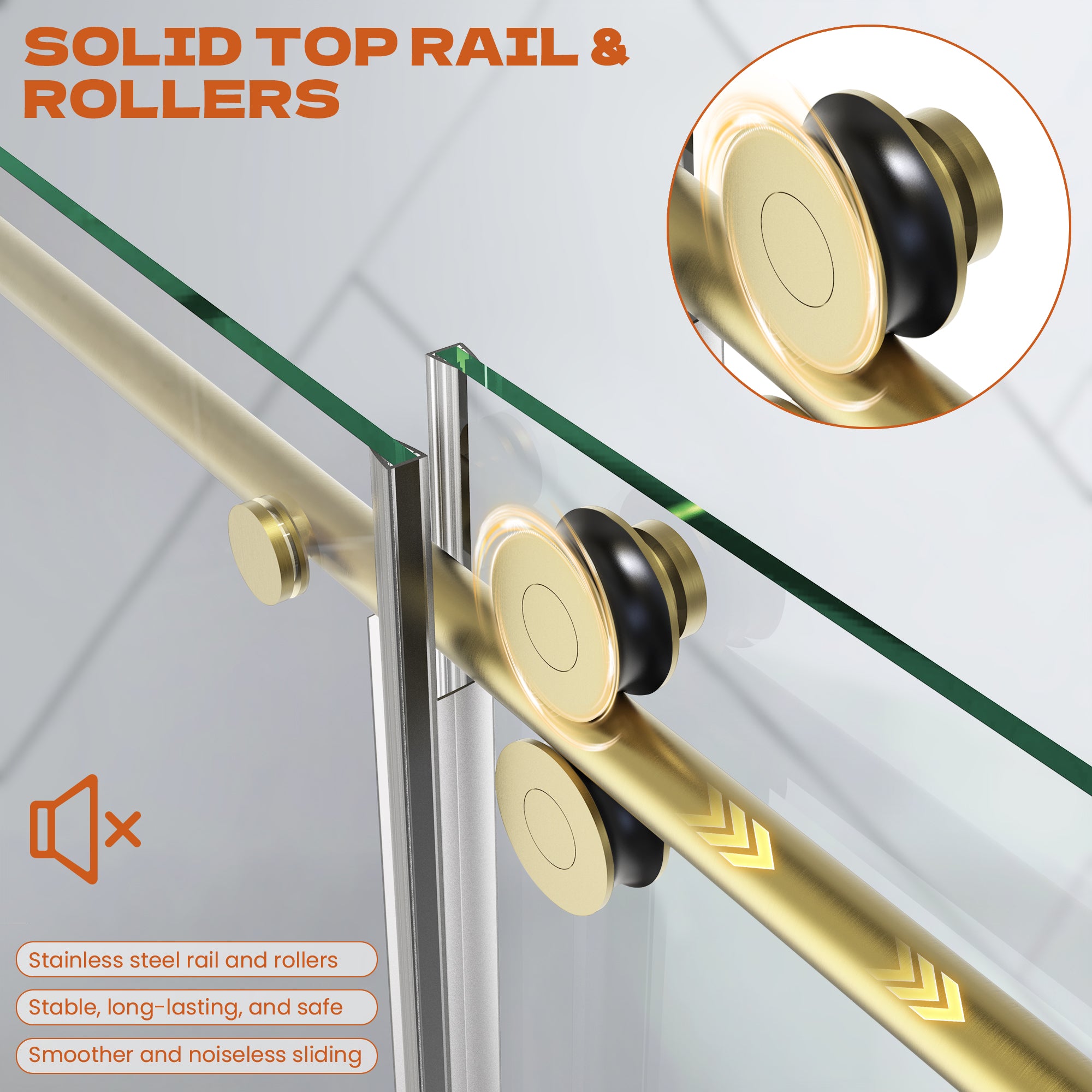 56"-60" W x 76" H Frameless Single Sliding Shower Door Roller J10 #Color_Brushed Gold