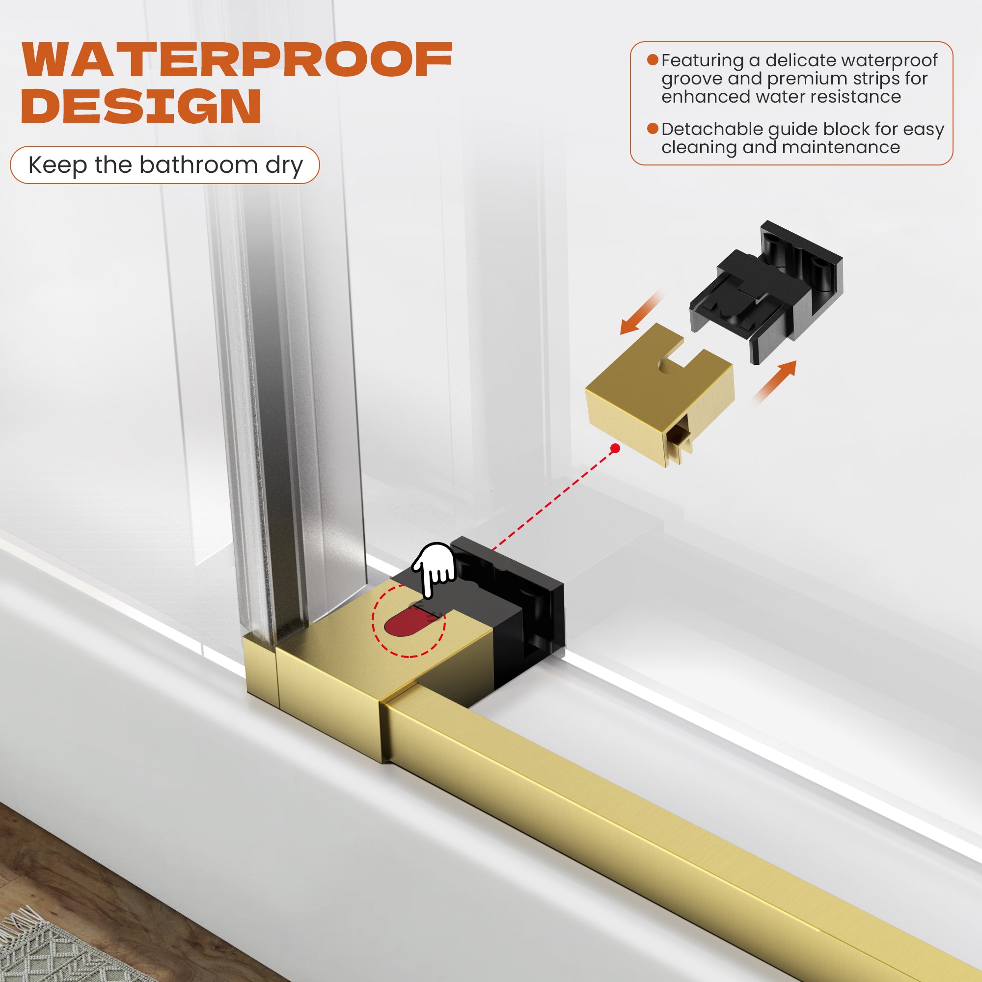 56"-60" W x 76" H Frameless Single Sliding Shower Door Roller J10 #Color_Brushed Gold