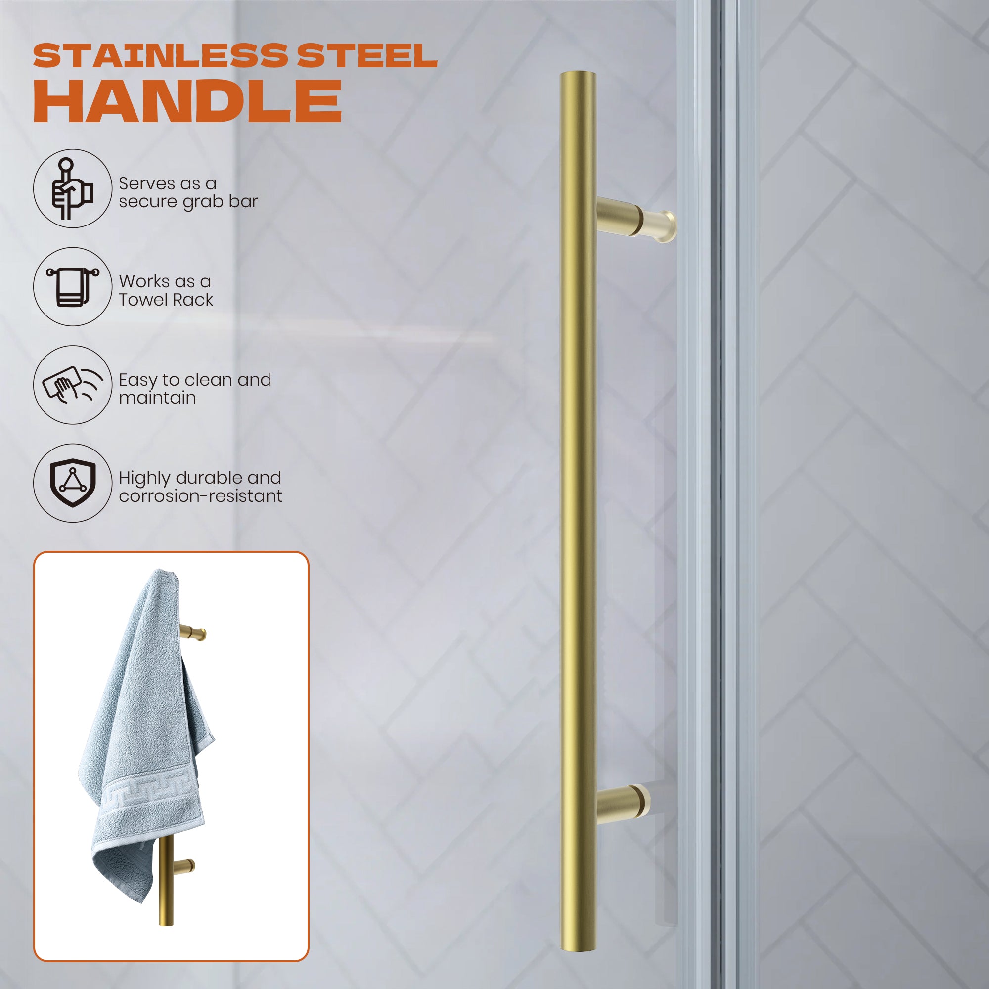 56"-60" W x 76" H Frameless Single Sliding Shower Door Roller J10 #Color_Brushed Gold