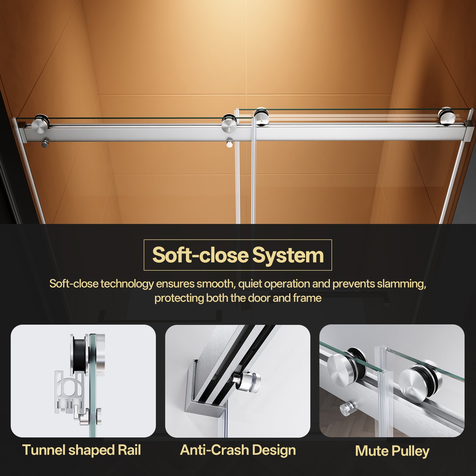 44"-48"/50"-54"/56"-60" x 76" Frameless Double Sliding Shower Door with Towel Bar #Color_Brushed Nickel