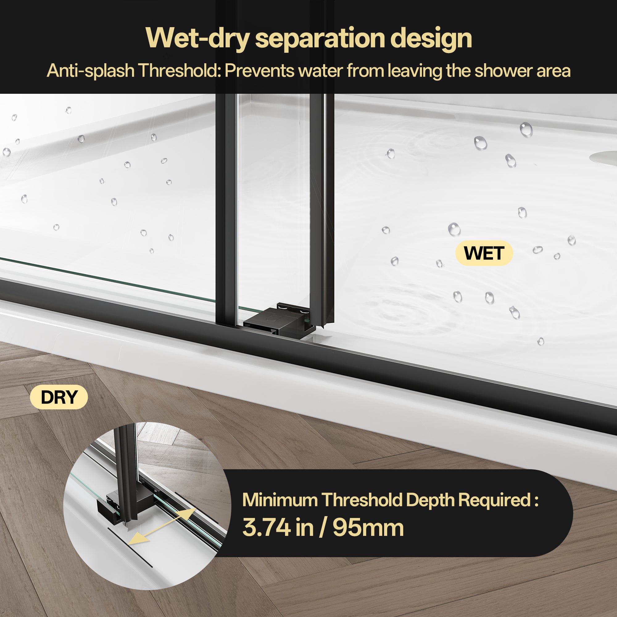 44"-48"/50"-54"/56"-60" x 76" Frameless Double Sliding Shower Door with Towel Bar #Color_Matte Black