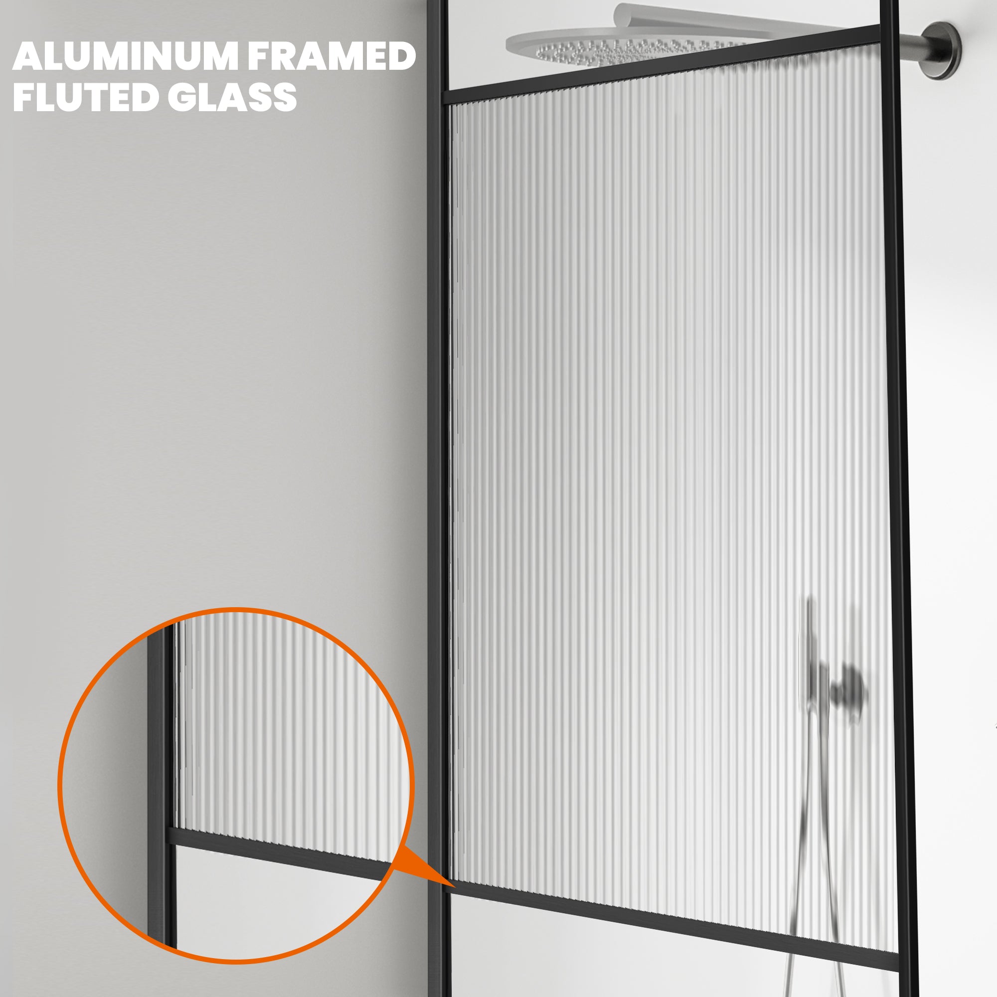 34" W x 74" H Walk-in Framed Fixed Shower Screen with 5/16" (8 mm) Clear & Fluted Tempered Glass