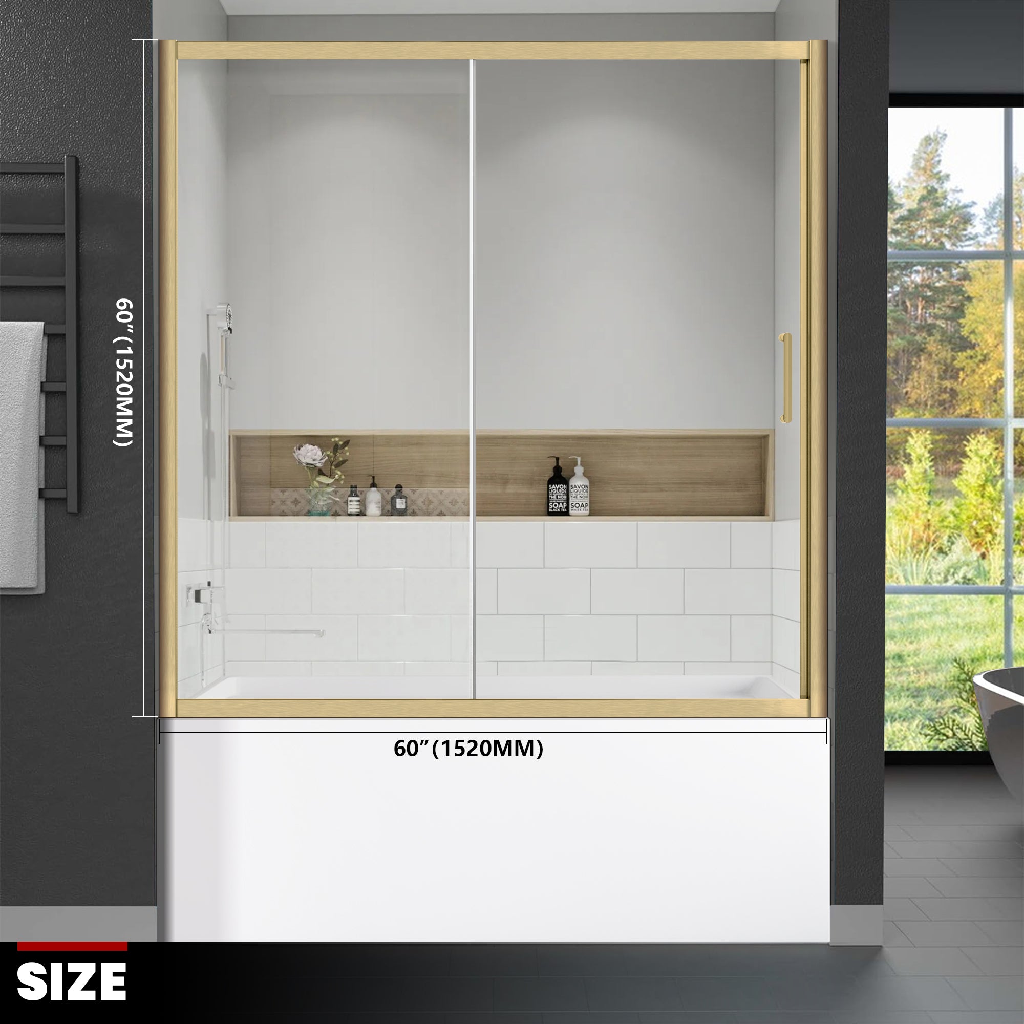 57.4"-59" x 60" Framed Sliding Tub Door Glide A5 #Color_Brushed Gold