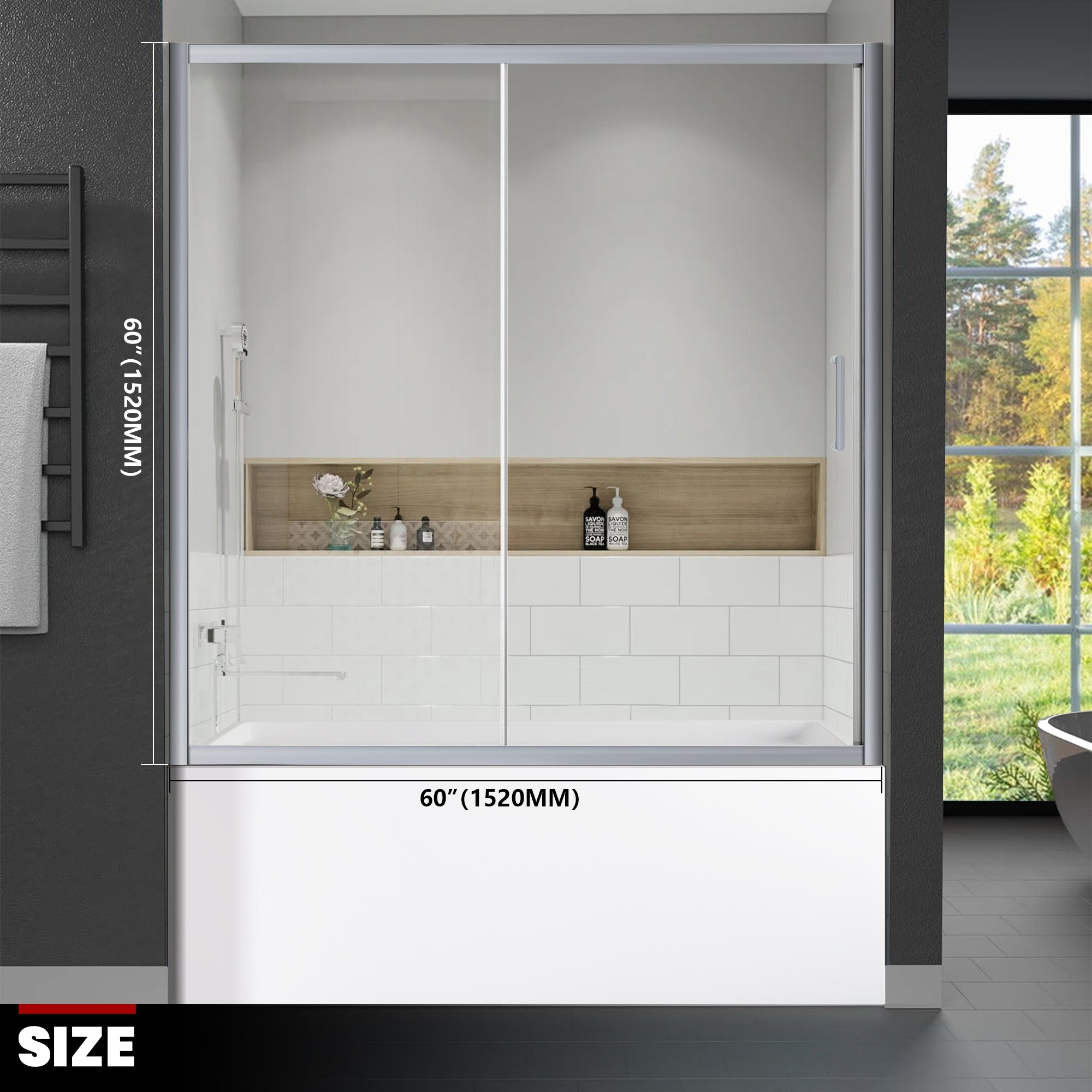 57.4"-59" x 60" Framed Sliding Tub Door Glide A4 #Color_Chrome