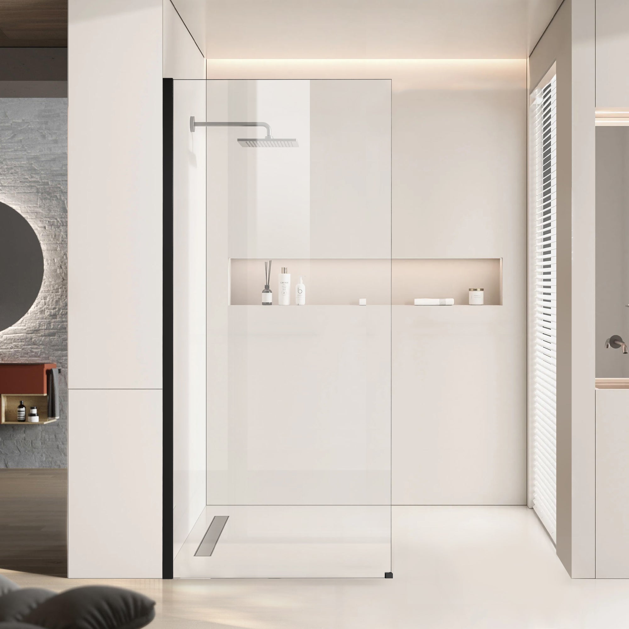 34" x 74" Walk-in Frameless Shower Screen-AB16 #Color_Matte Black