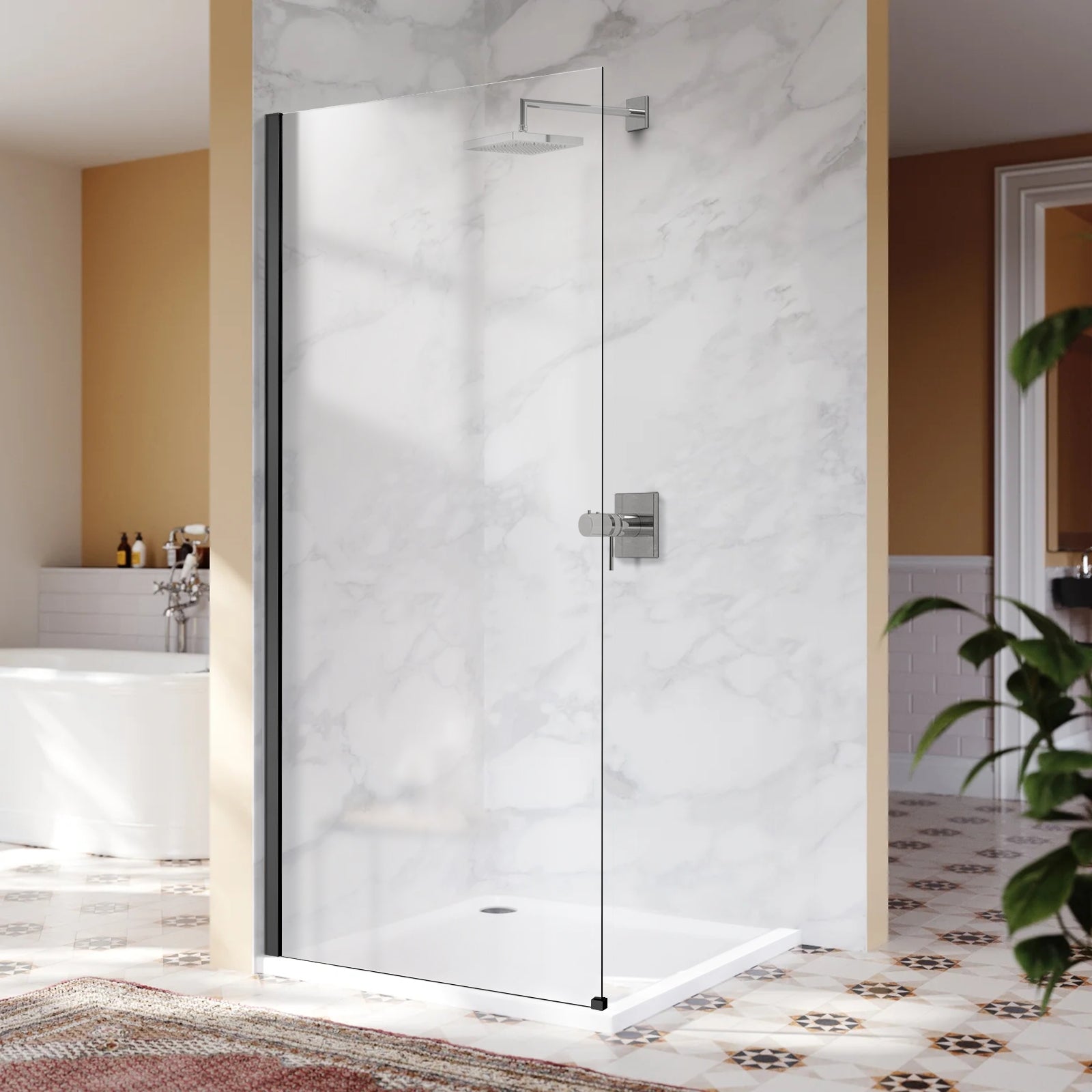 34" x 74" Walk-in Frameless Shower Screen-AB16 #Color_Matte Black
