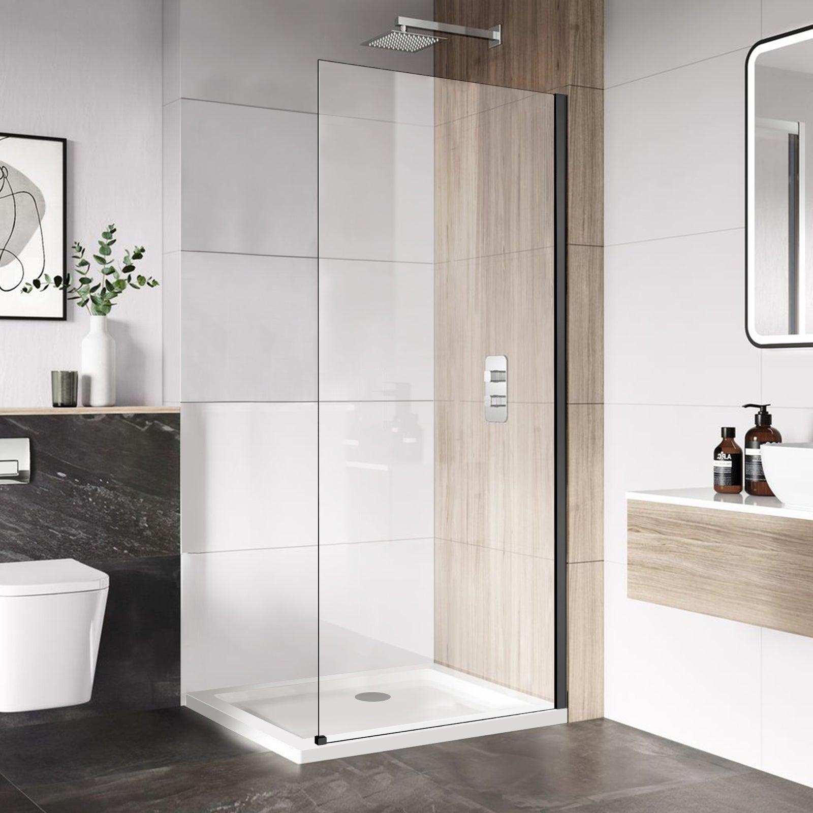 34" x 74" Walk-in Frameless Shower Screen-AB16 #Color_Matte Black