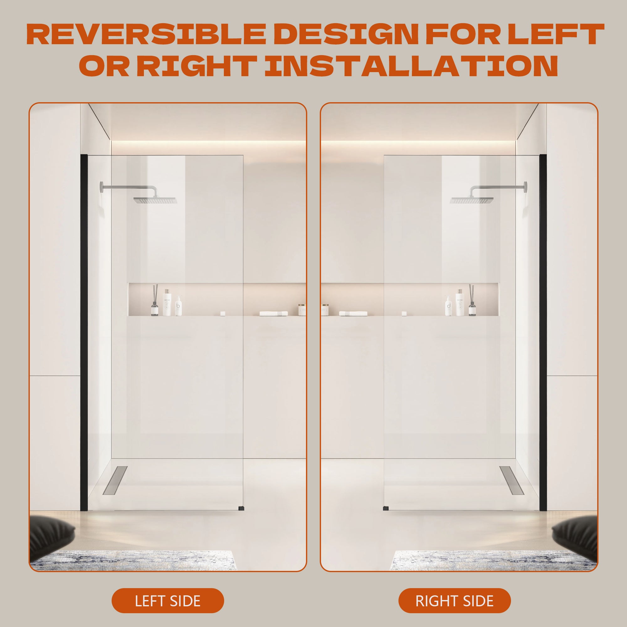 34" x 74" Walk-in Frameless Shower Screen-AB16 #Color_Matte Black