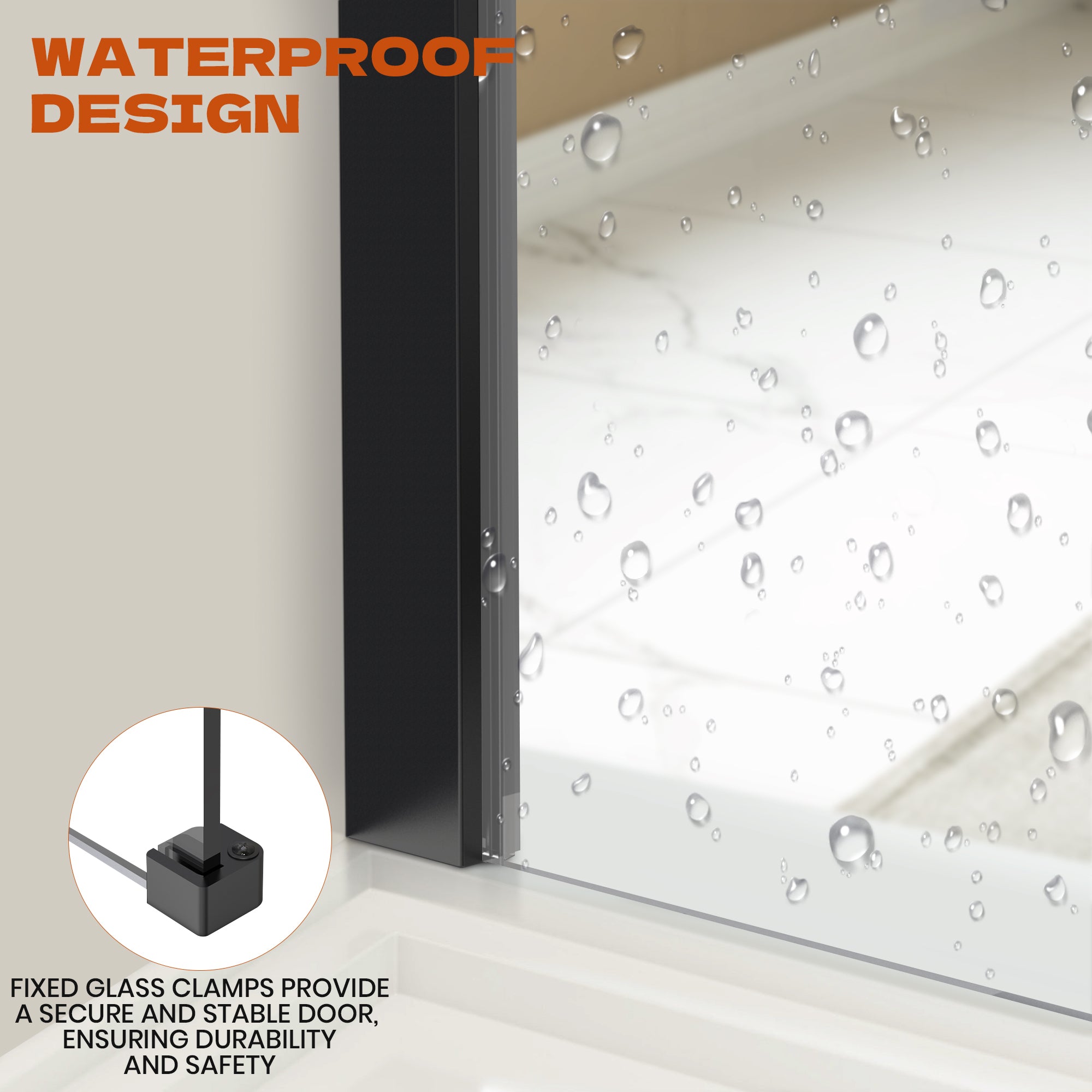 34" x 74" Walk-in Frameless Shower Screen-AB16 #Color_Matte Black