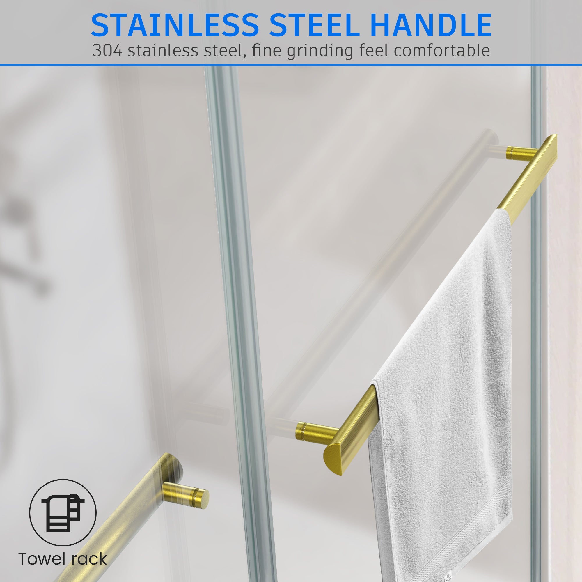48"/58"/60"/64" W x 76" H Frameless Double Sliding Bypass Shower Door B8T #Color_Brushed Gold