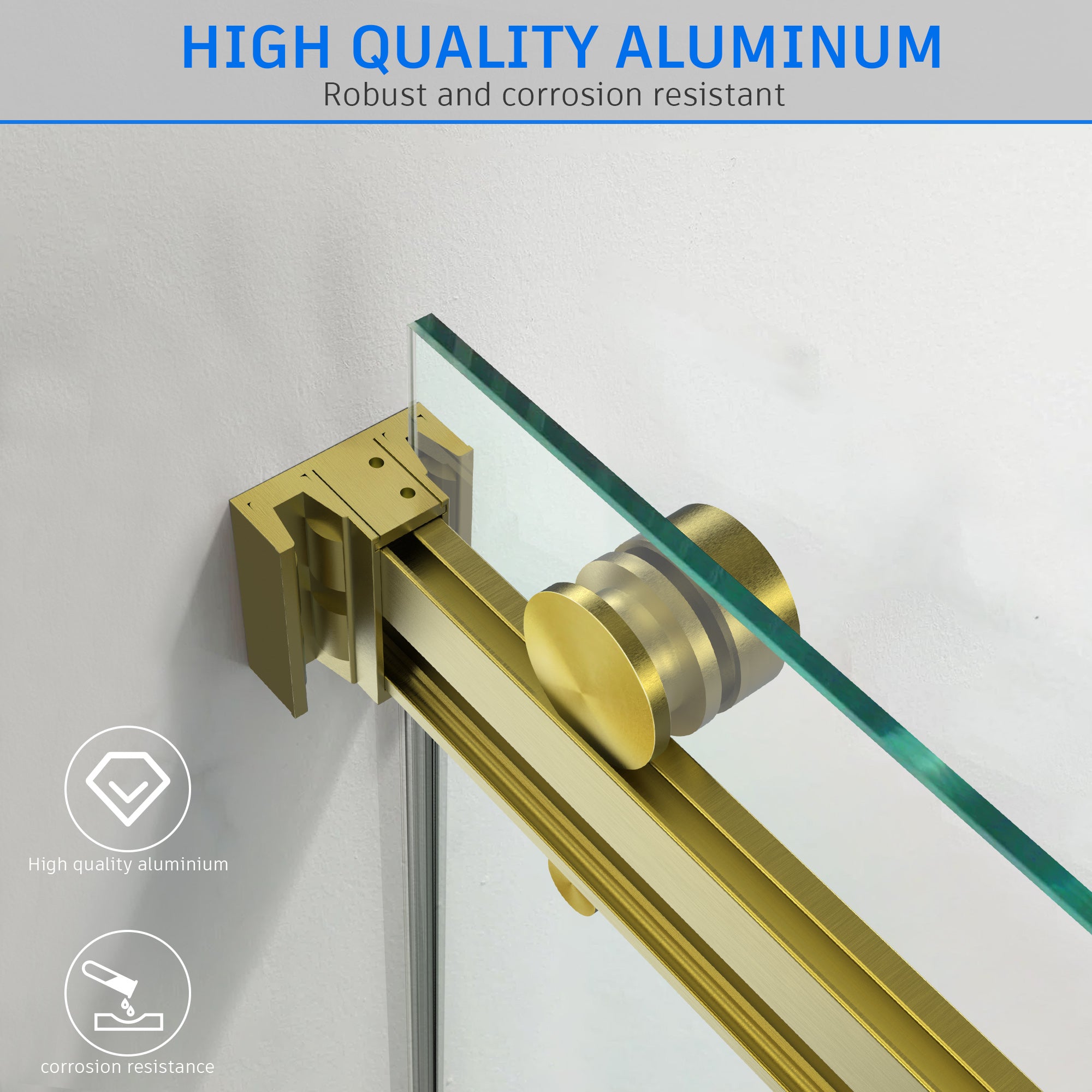 48"/58"/60"/64" W x 76" H Frameless Double Sliding Bypass Shower Door B8T #Color_Brushed Gold