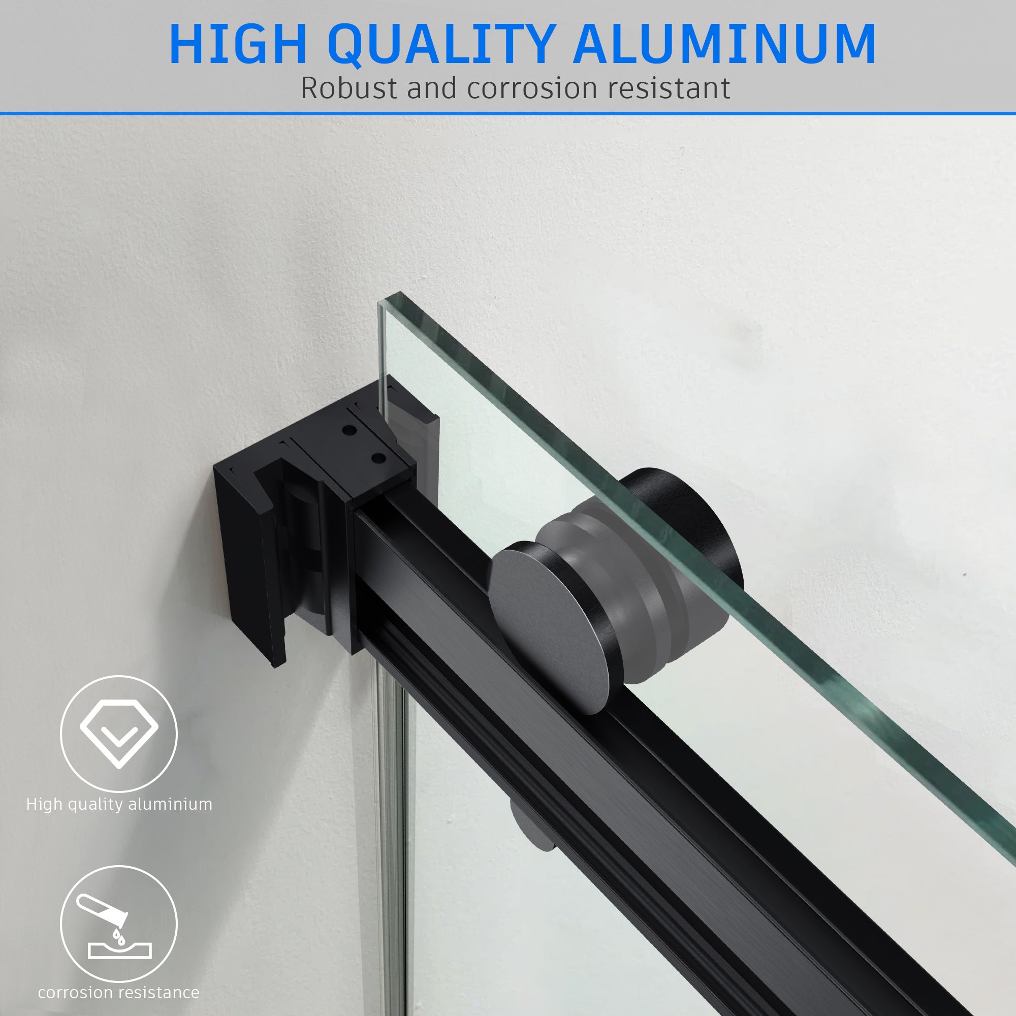 48"/58"/60"/64" W x 76" H Frameless Double Sliding Bypass Shower Door Roller B9T #Color_Matte Black