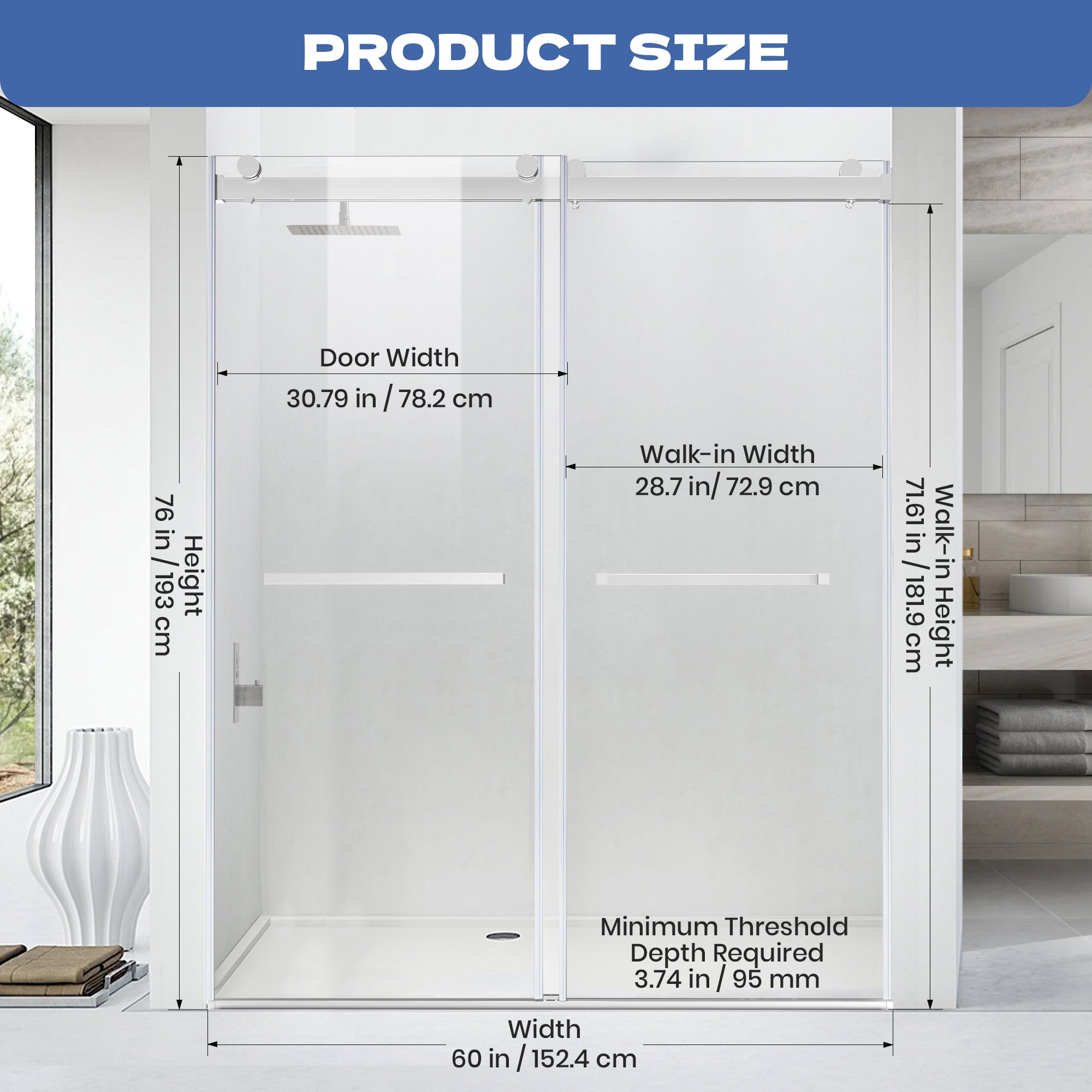 56" to 60" x 76" Frameless Double Sliding Shower Door AB10 #Color_Chrome
