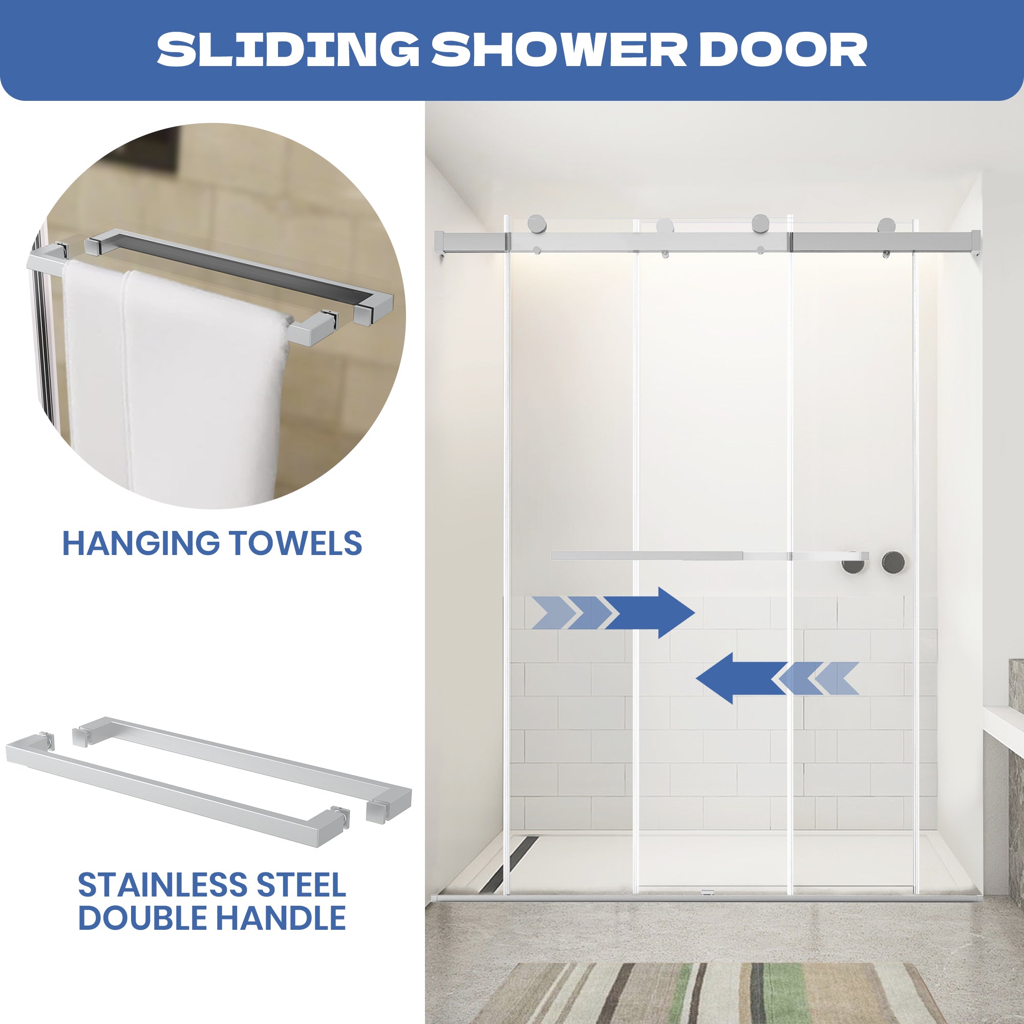 56" to 60" x 76" Frameless Double Sliding Shower Door AB11 #Color_Brushed Nickel