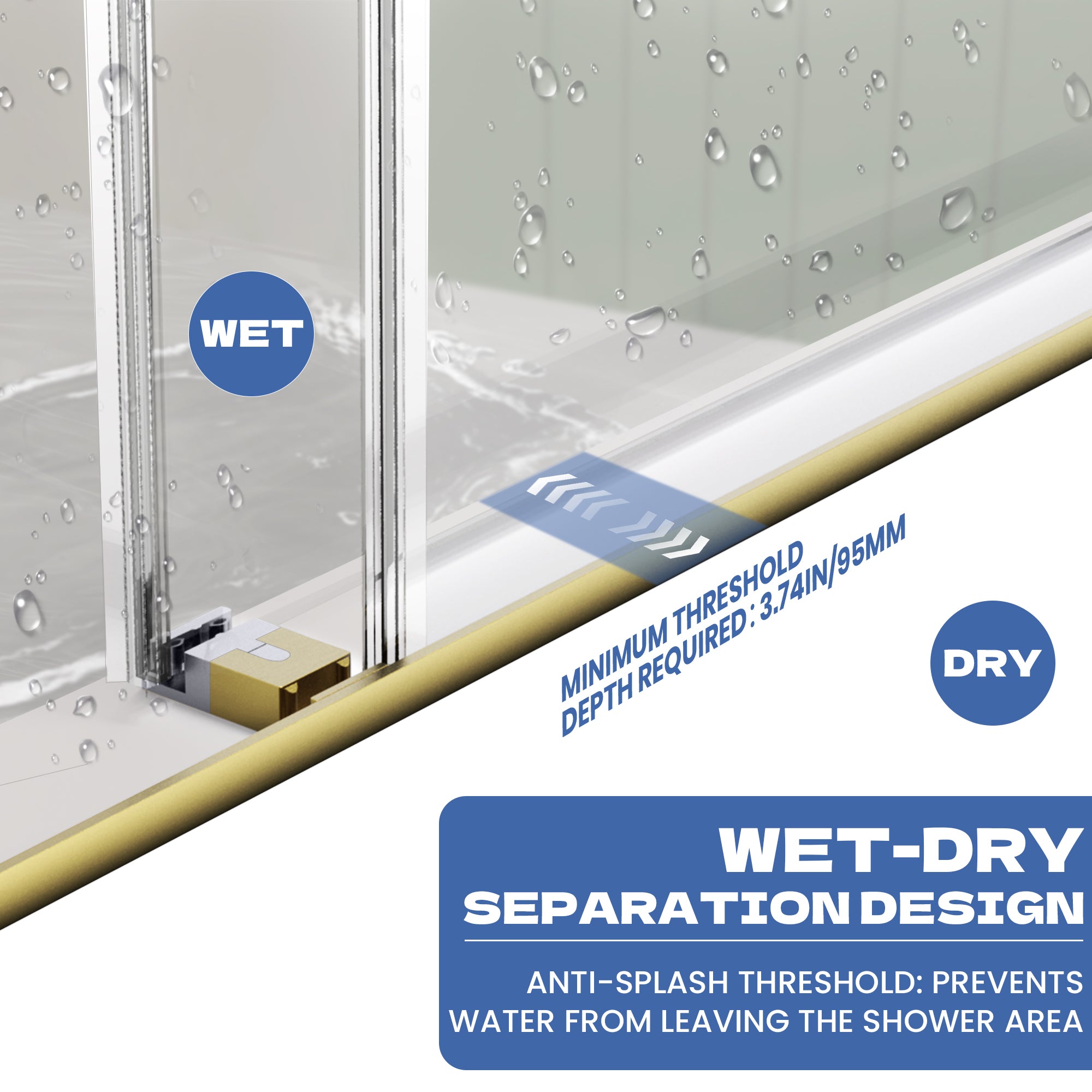 56" to 60" x 76" Frameless Double Sliding Shower Door AB12 #Color_Brushed Gold