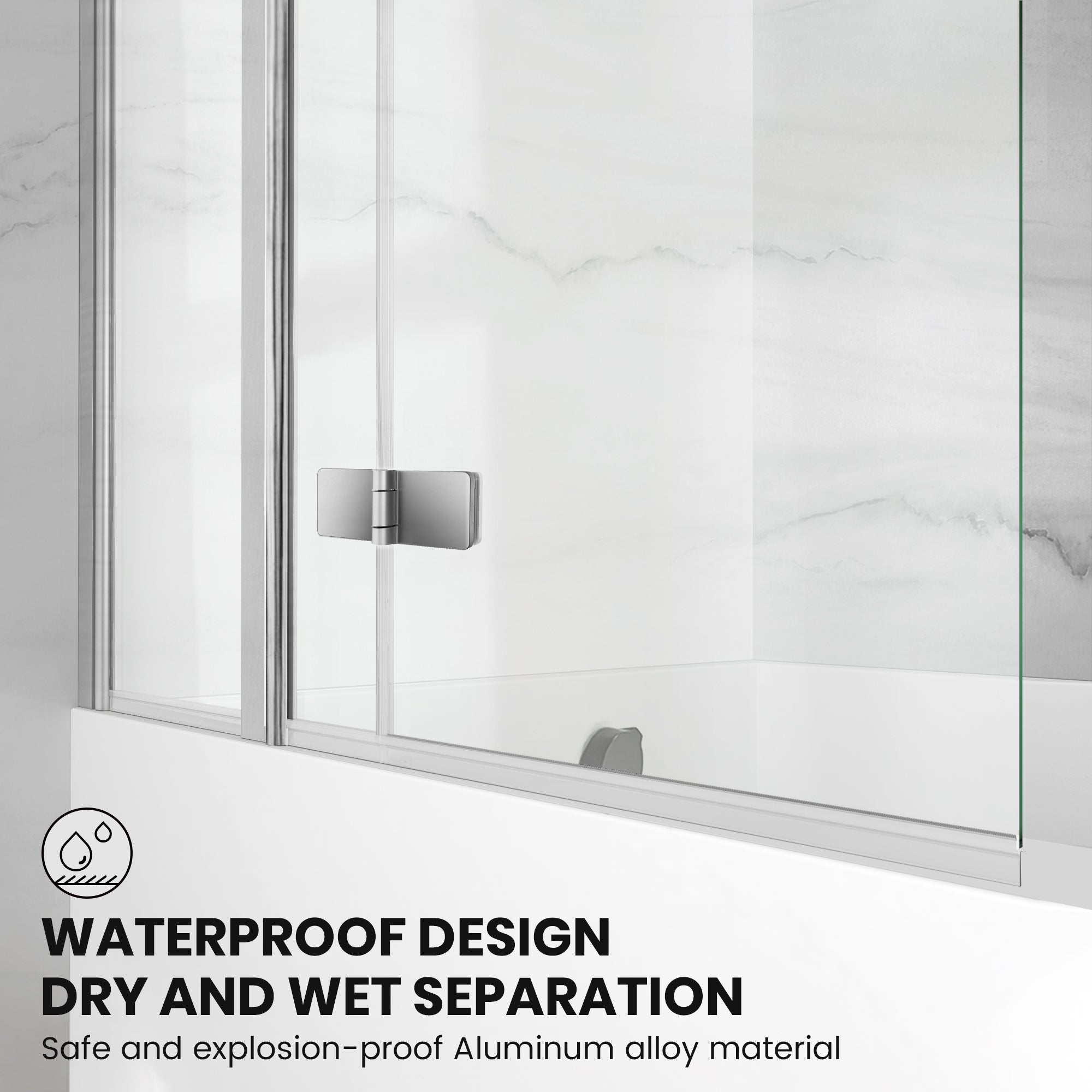 43" W x 58" H Frameless Hinged Bi-Fold Bathtub Door Misty J28 #Color_Polished Chrome
