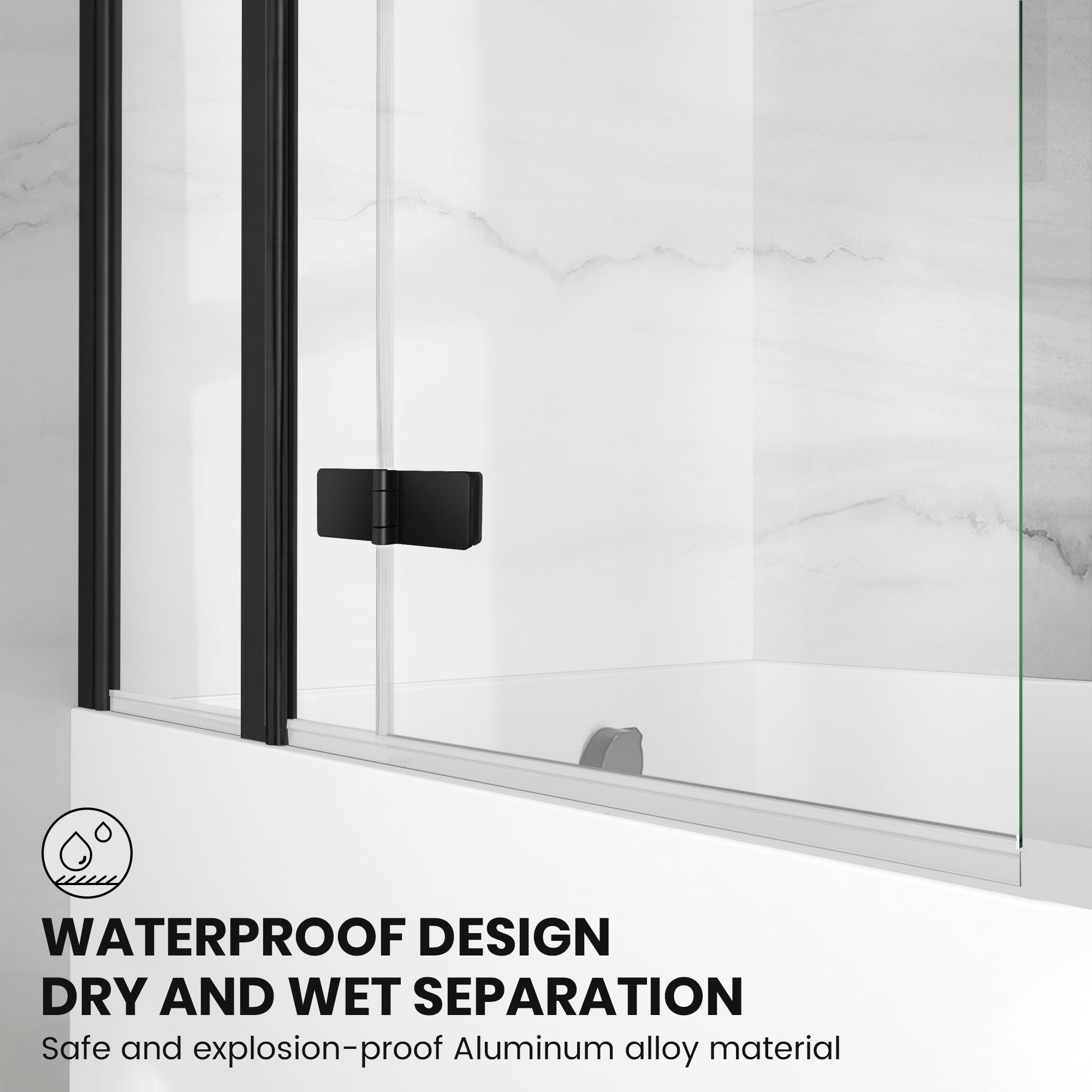 43" W x 58" H Frameless Hinged Bi-Fold Bathtub Door Misty J29 #Color_Matte Black