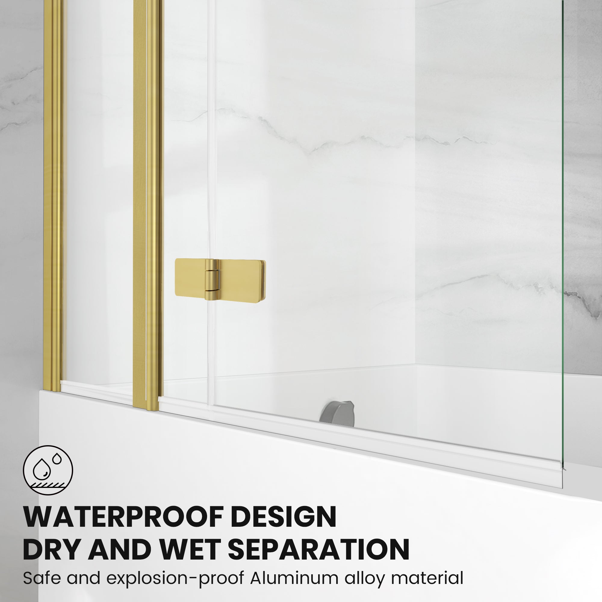 43" W x 58" H Frameless Hinged Bi-Fold Bathtub Door Misty J30 #Color_Brushed Gold