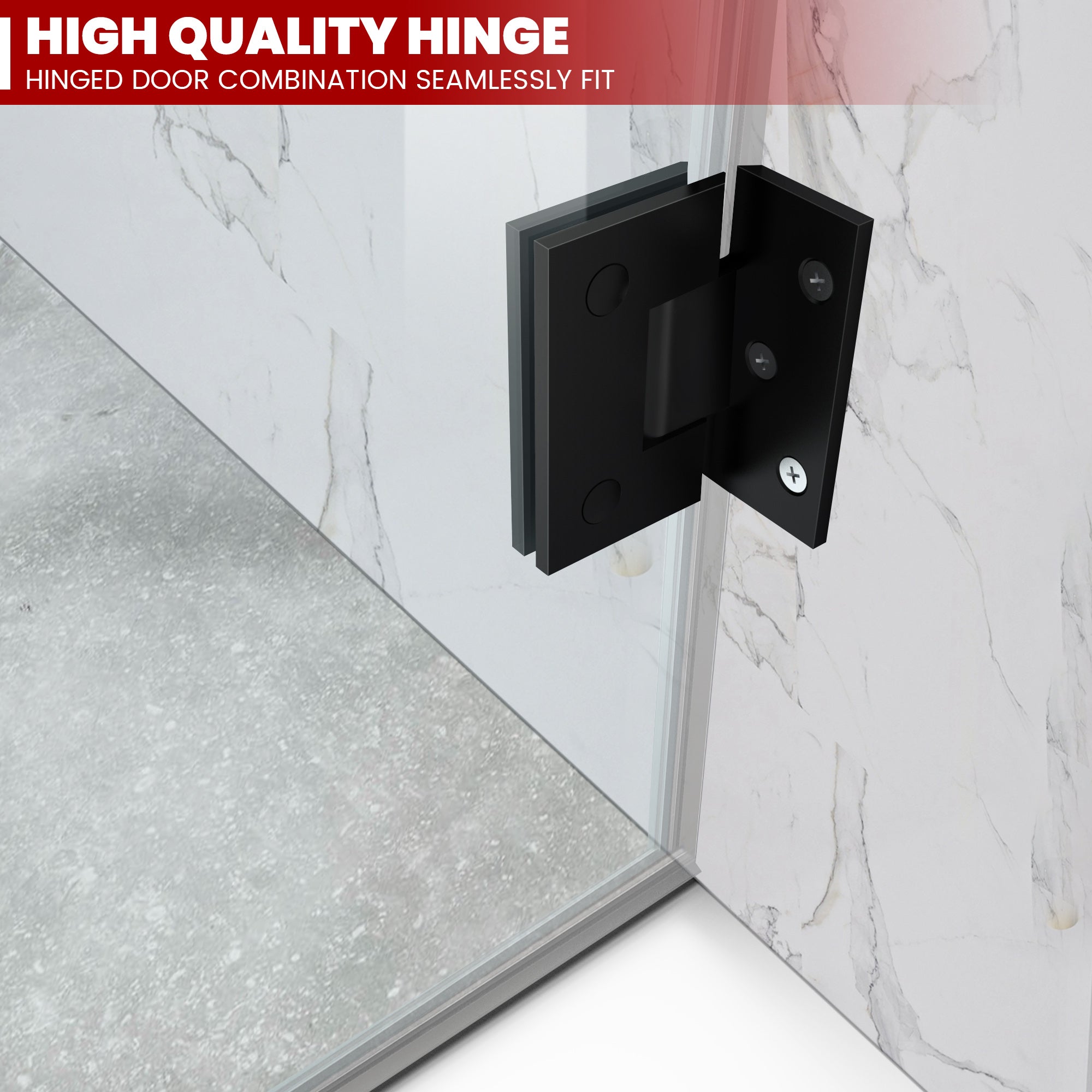 24"/28"/30"/32" W x 72" H Frameless Hinged Shower Door with 5/16" (8 mm) Clear Tempered Glass and Towel Handle, Matte Black