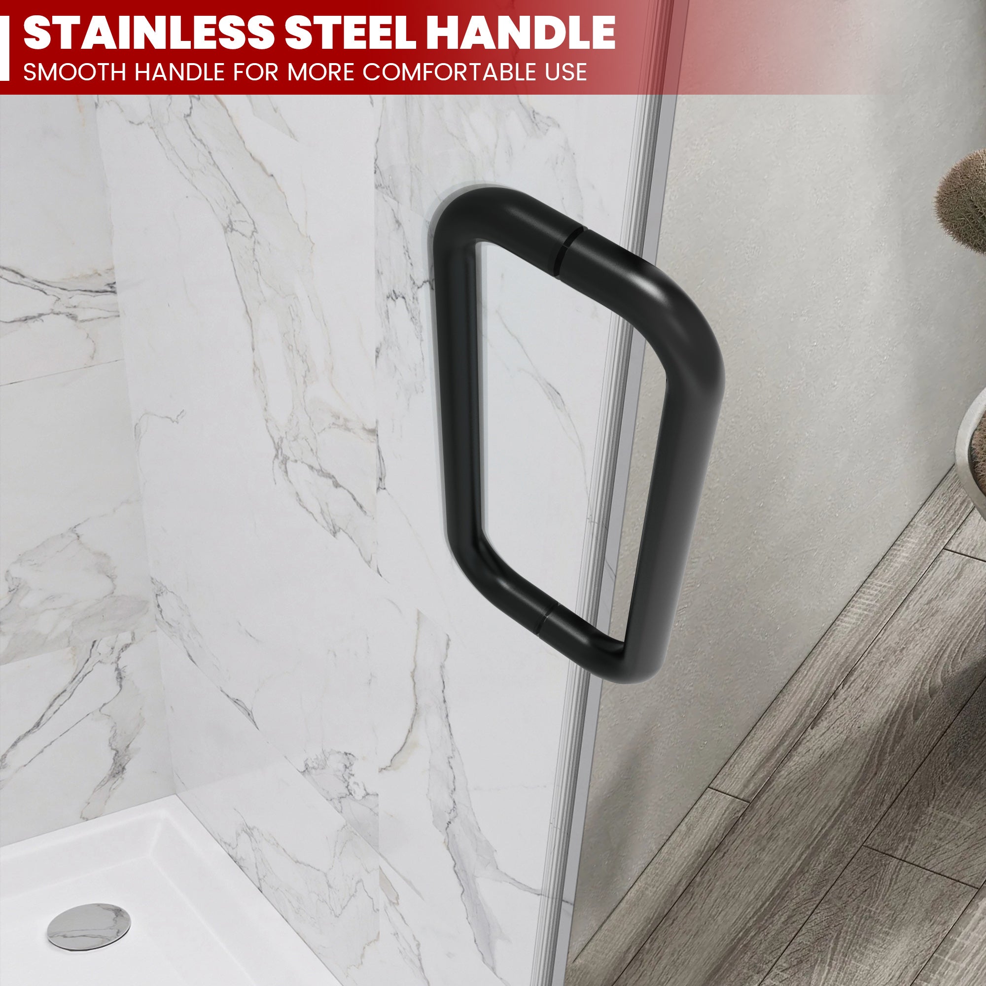 24"/28"/30"/32" W x 72" H Frameless Hinged Shower Door with 5/16" (8 mm) Clear Tempered Glass and Towel Handle, Matte Black