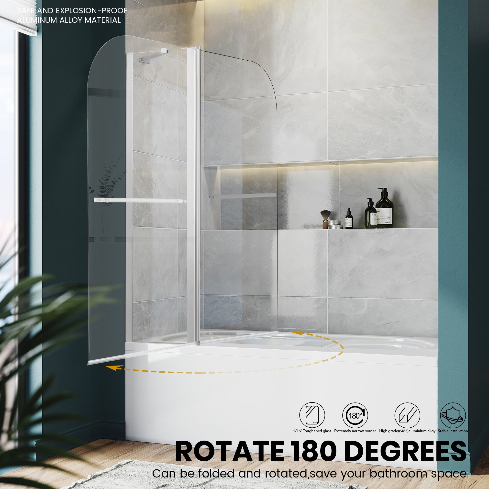 43" W x 58" H Frameless Pivot Foldable Bathtub Door Misty J4 #Color_Polished Chrome