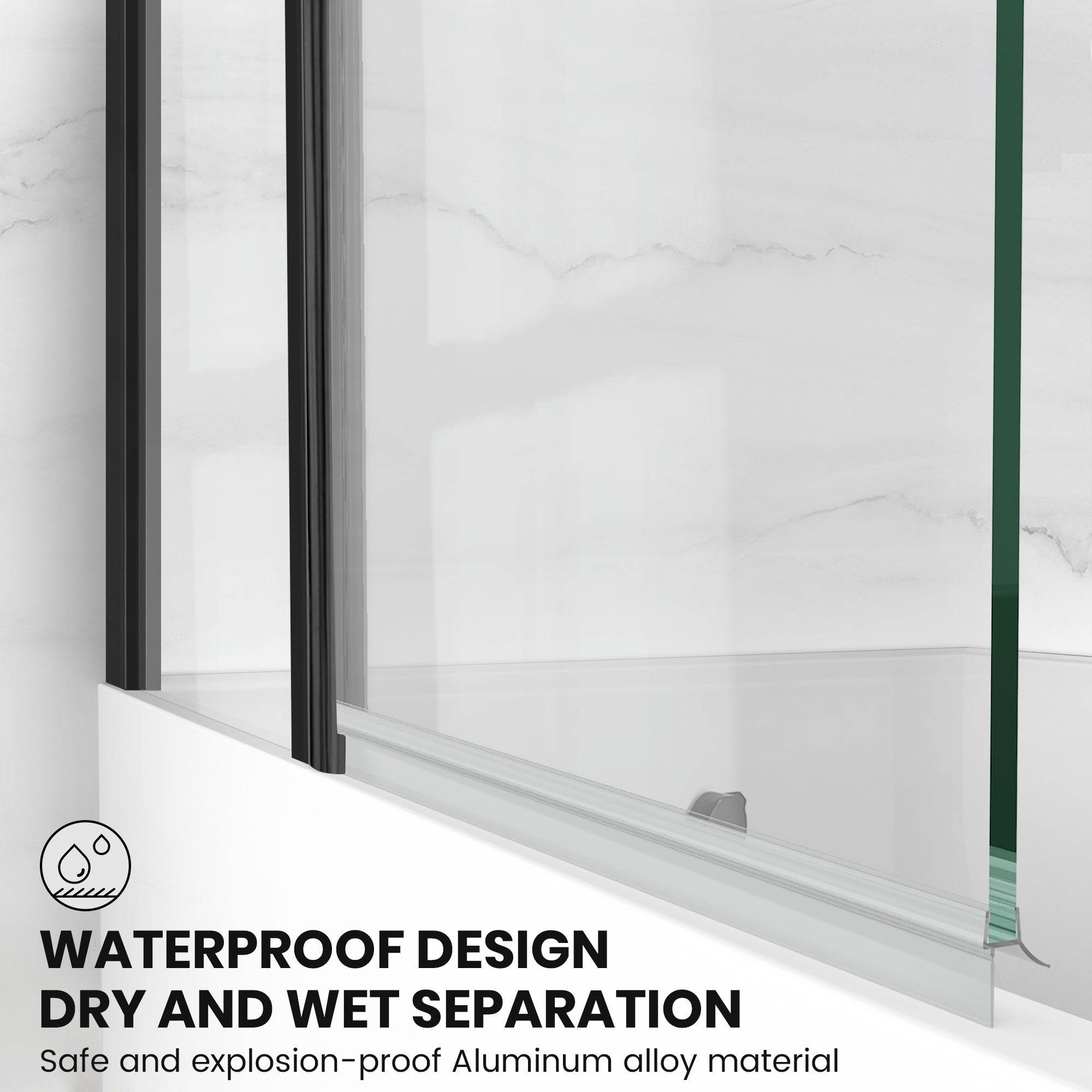 43" W x 58" H Frameless Pivot Foldable Bathtub Door Misty J5 #Color_Matte Black