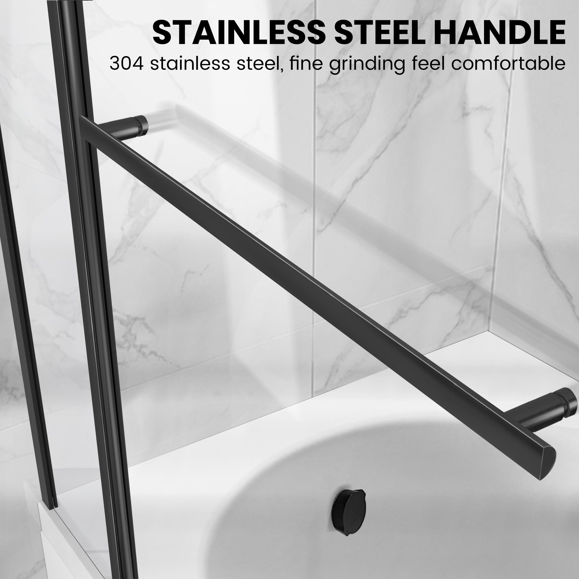 43" W x 58" H Frameless Pivot Foldable Bathtub Door Misty J5 #Color_Matte Black