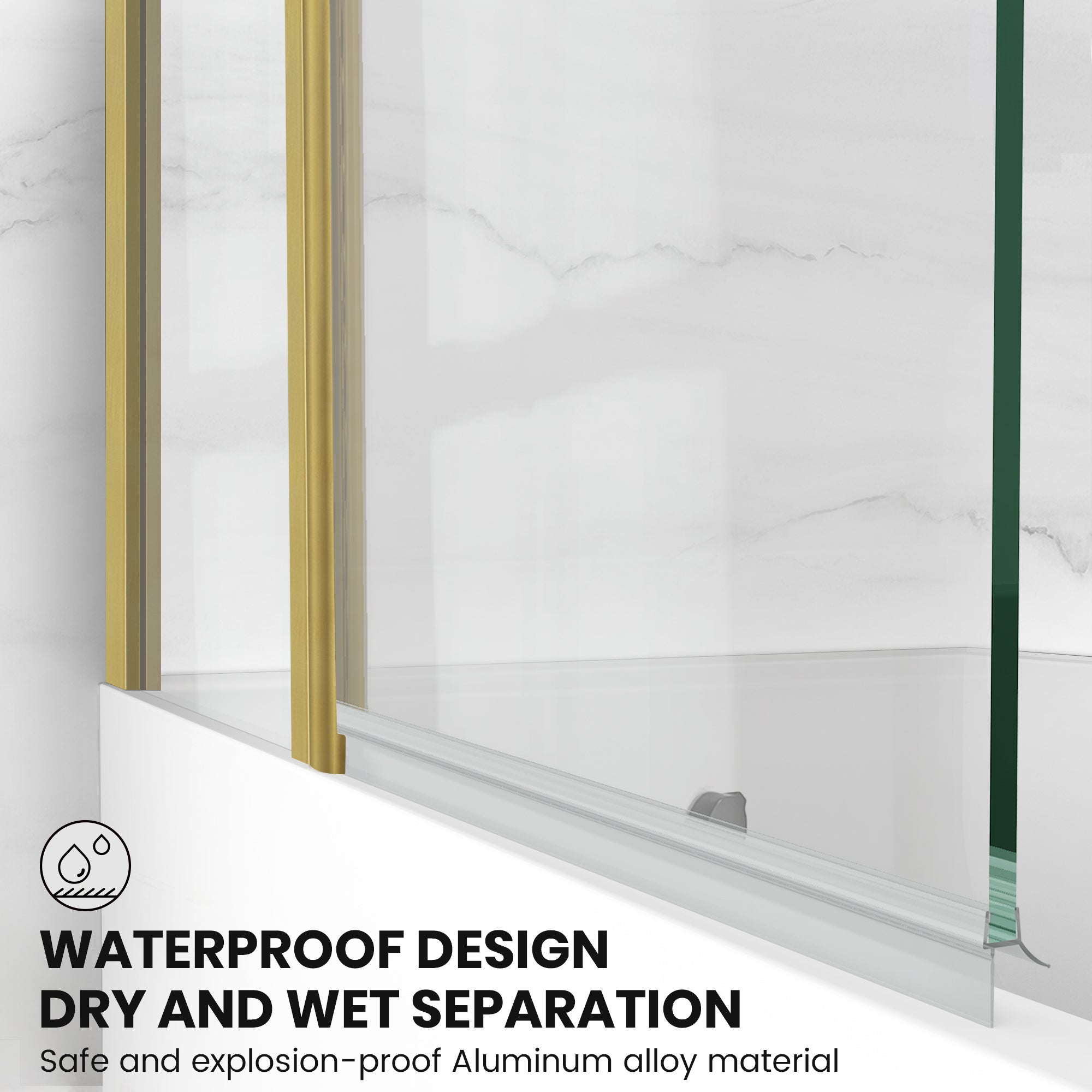 43" W x 58" H Frameless Pivot Foldable Bathtub Door Misty J6 #Color_Brushed Gold
