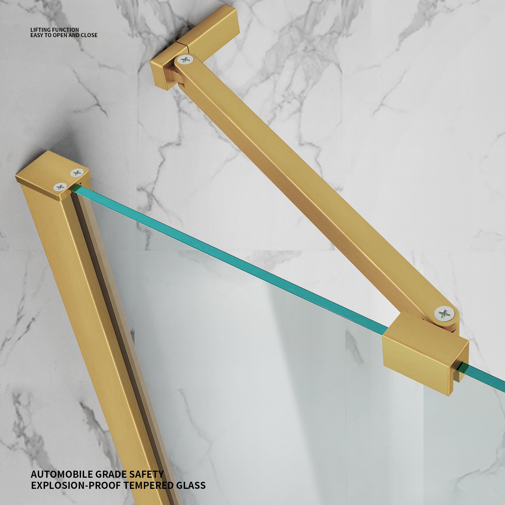 43" W x 58" H Frameless Pivot Foldable Bathtub Door Misty J6 #Color_Brushed Gold