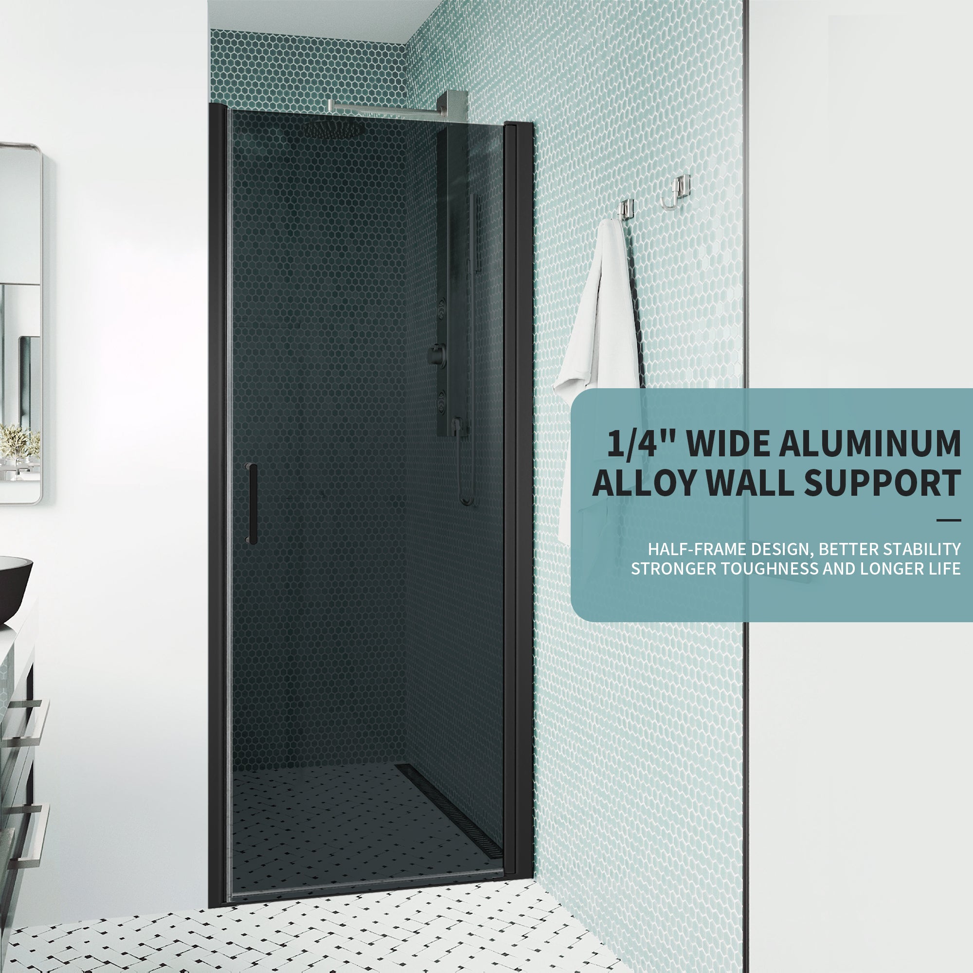 34" x 72" Pivot Shower Door with Magnetic Closure, Black Tinted Glass #Glass Finish_Clear Black