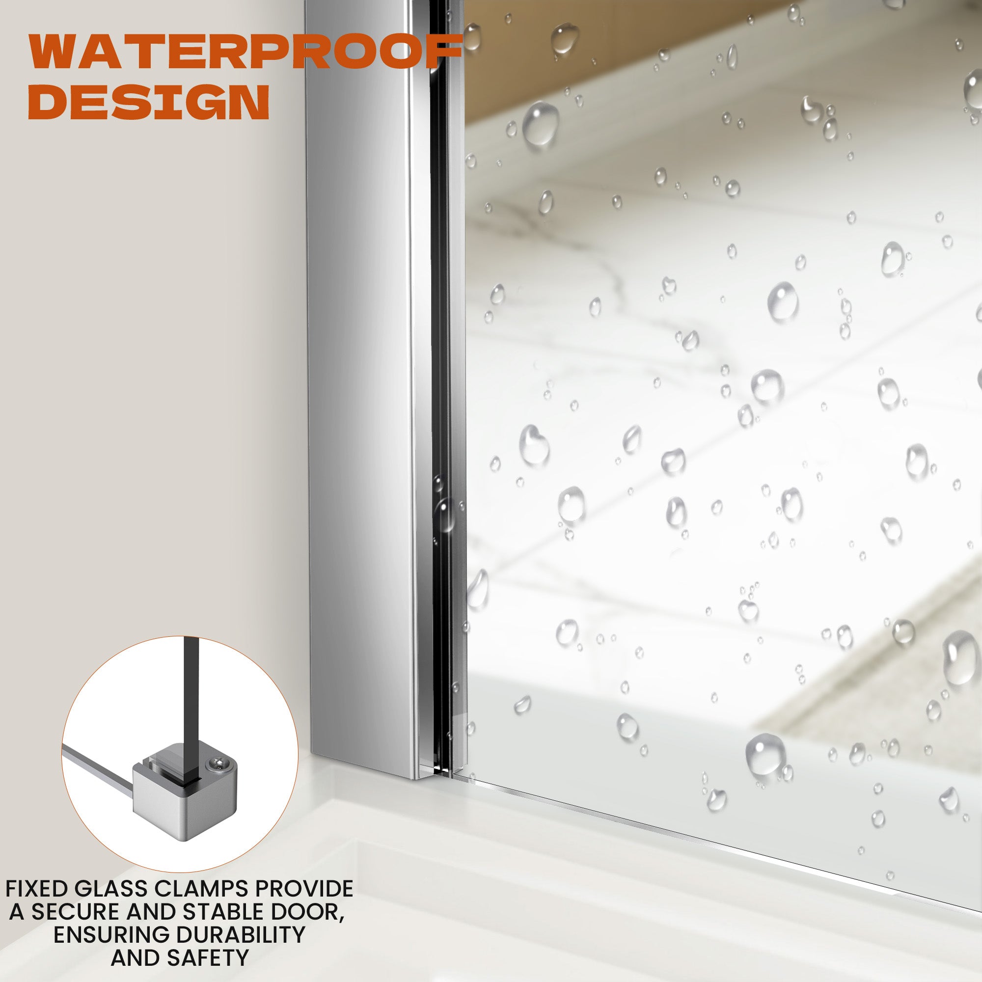 34" x 74" Walk-in Frameless Shower Screen-AB17 #Color_Chrome