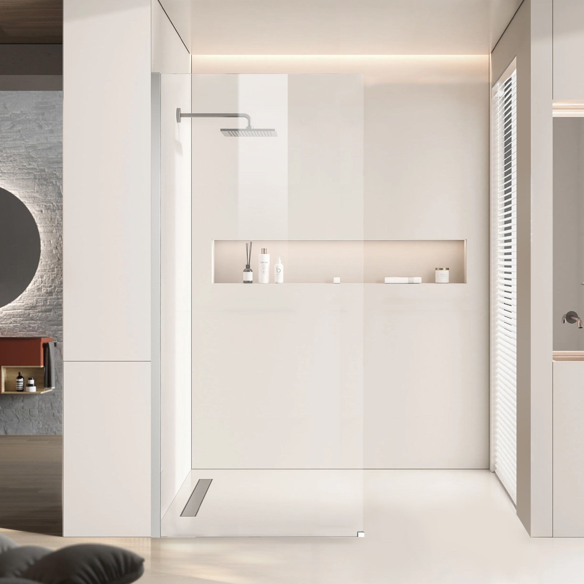 34" x 74" Walk-in Frameless Shower Screen-AB17 #Color_Chrome