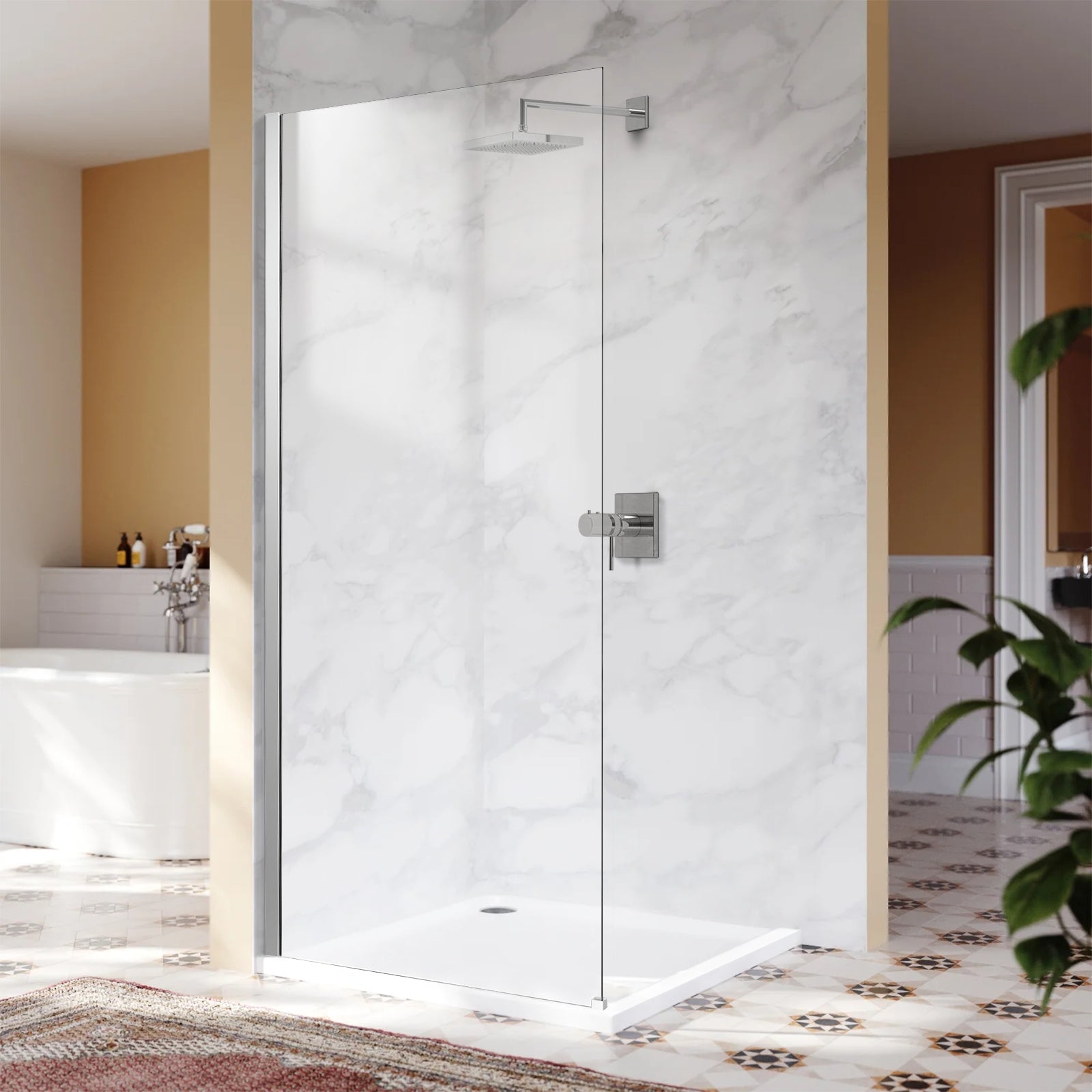 34" x 74" Walk-in Frameless Shower Screen-AB17 #Color_Chrome