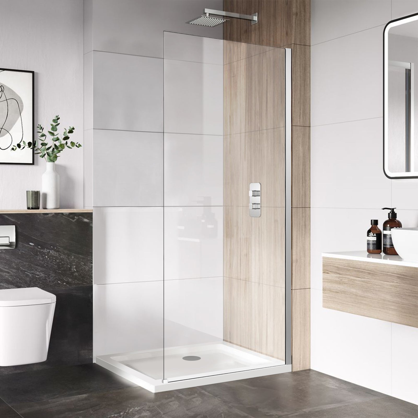 34" x 74" Walk-in Frameless Shower Screen-AB17 #Color_Chrome