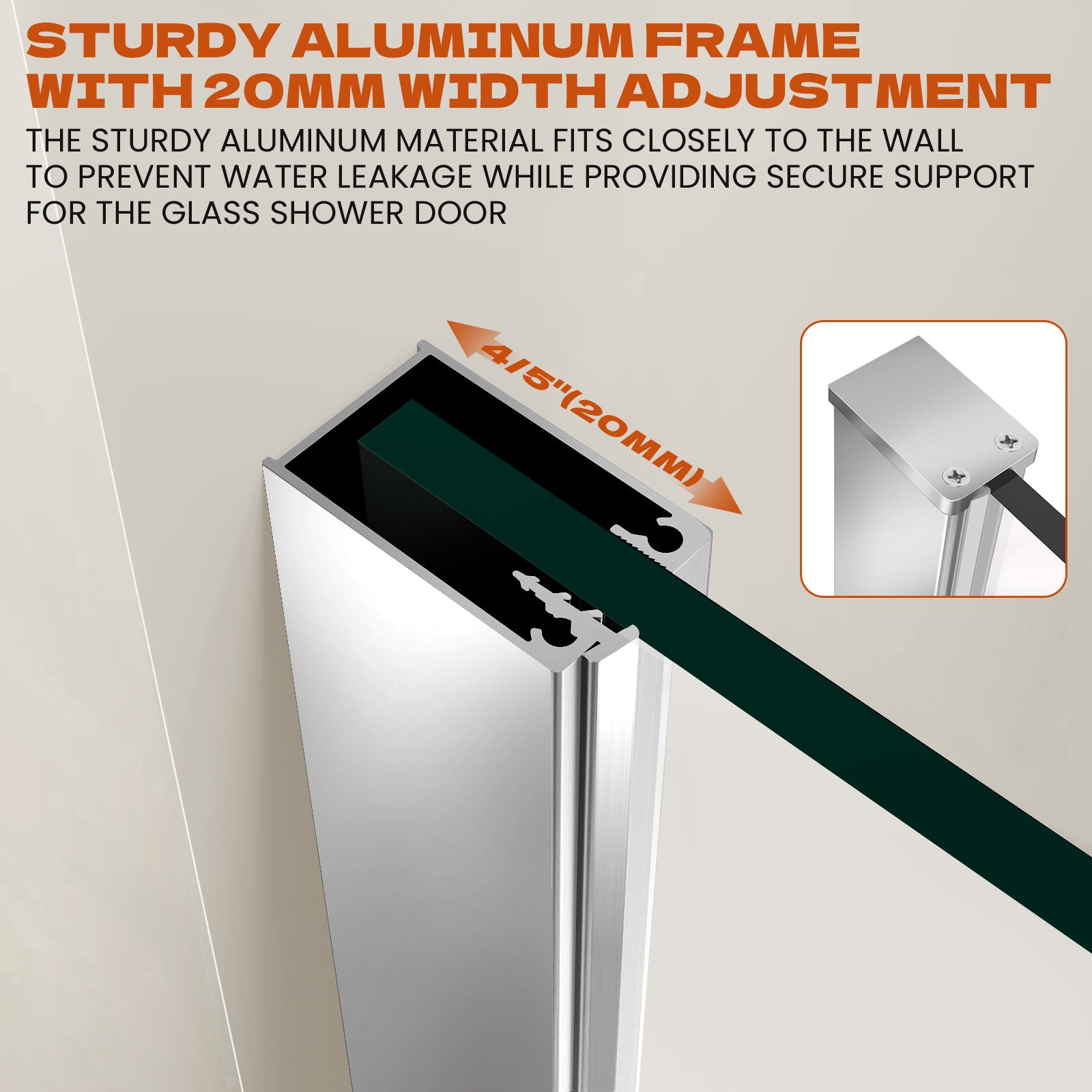 34" x 74" Walk-in Frameless Shower Screen-AB17 #Color_Chrome