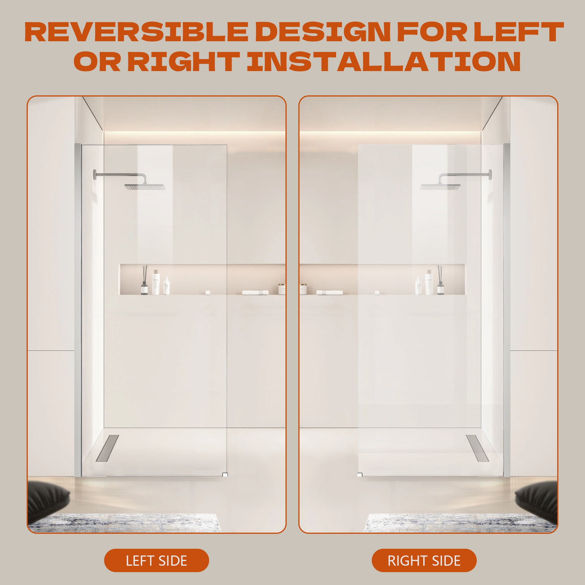 34" x 74" Walk-in Frameless Shower Screen-AB17 #Color_Chrome
