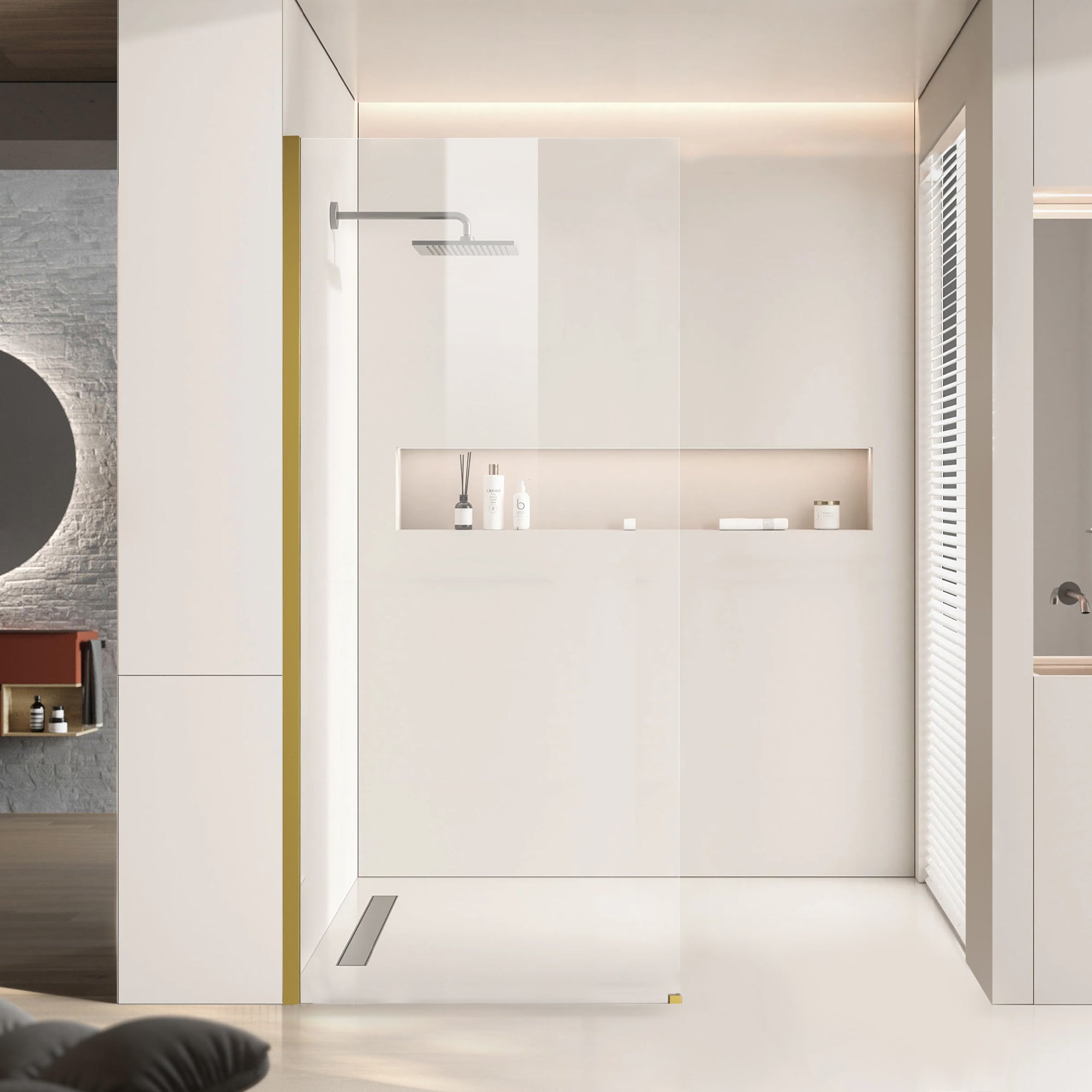 34" x 74" Walk-in Frameless Shower Screen-AB18 #Color_Brushed Gold