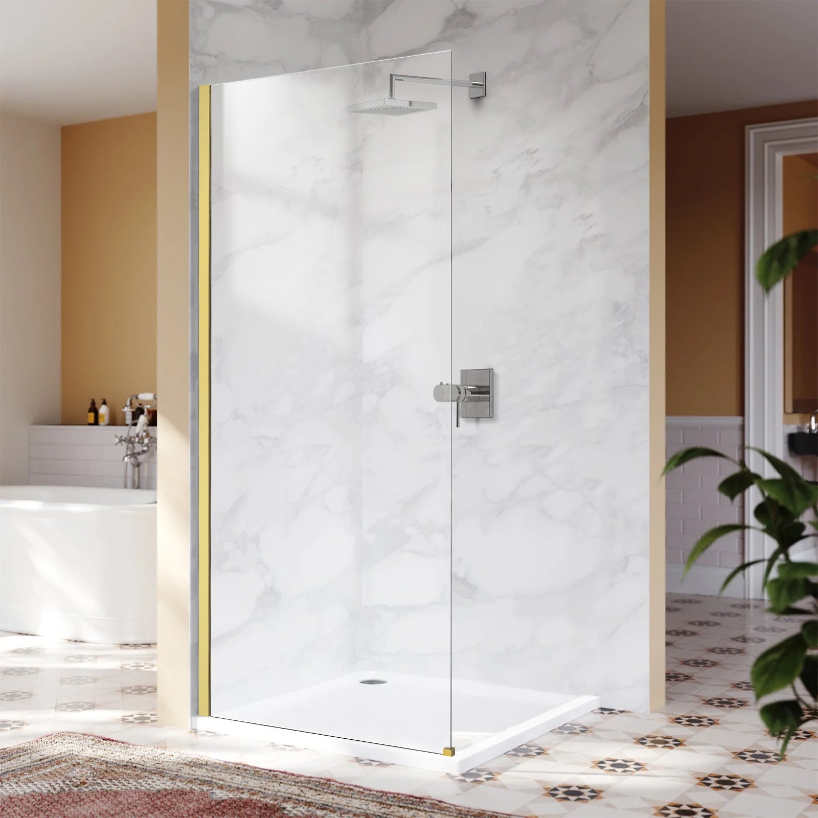34" x 74" Walk-in Frameless Shower Screen-AB18 #Color_Brushed Gold