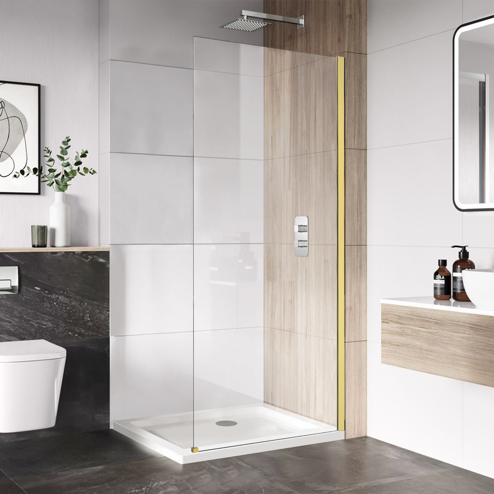 34" x 74" Walk-in Frameless Shower Screen-AB18 #Color_Brushed Gold