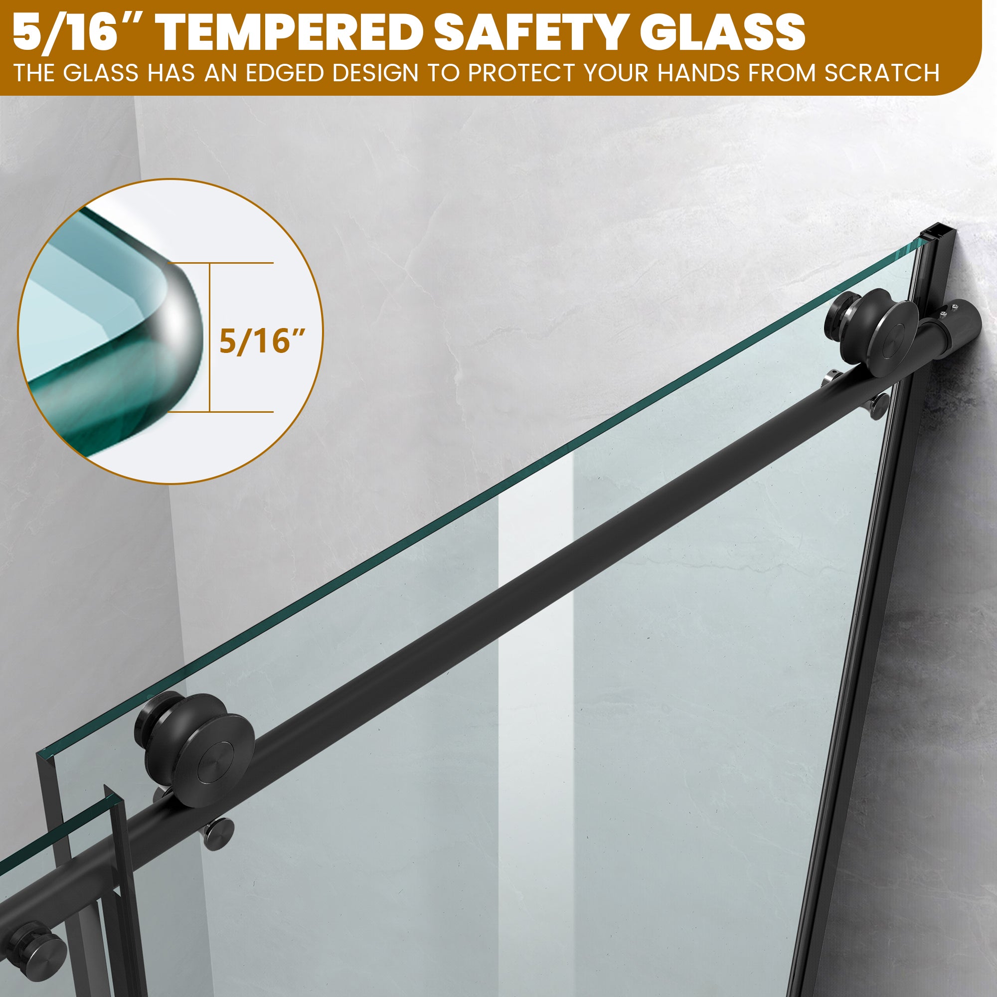 56"-60" W x 60" H Frameless Single Sliding Bathtub Door Roller X18 #Color_Matte Black