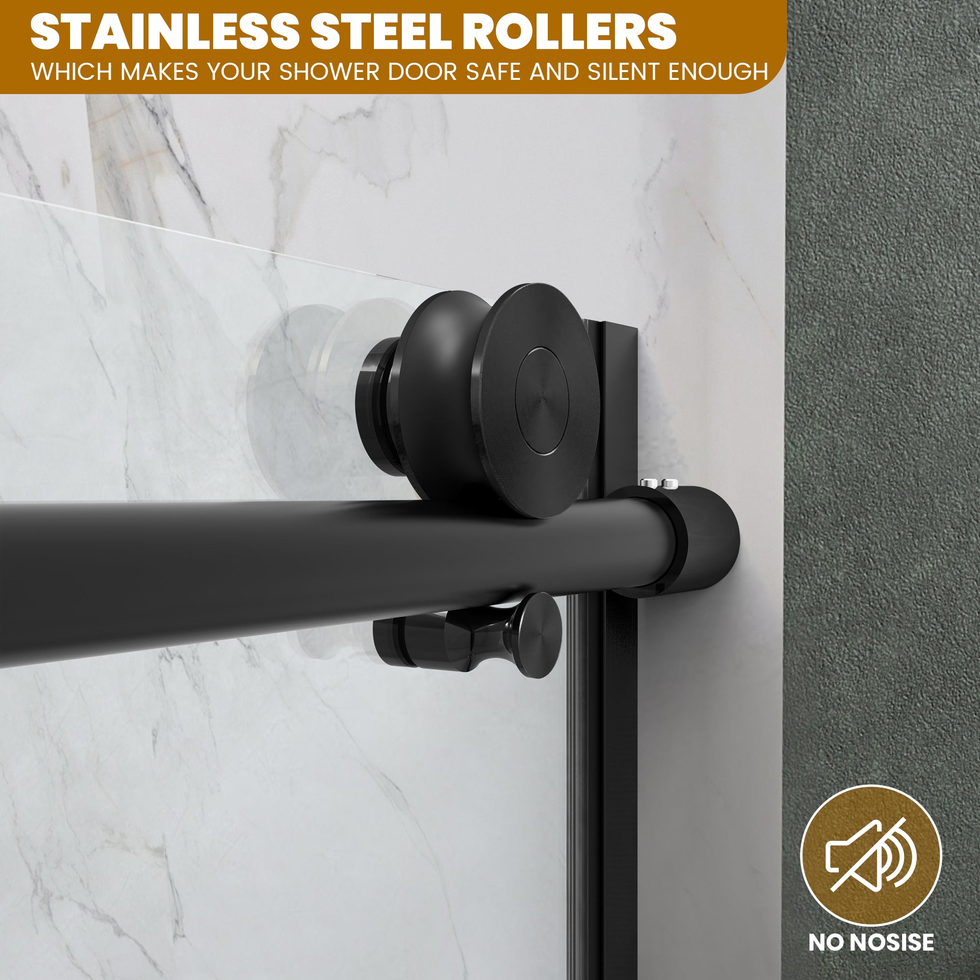 56"-60" W x 60" H Frameless Single Sliding Bathtub Door Roller X18 #Color_Matte Black