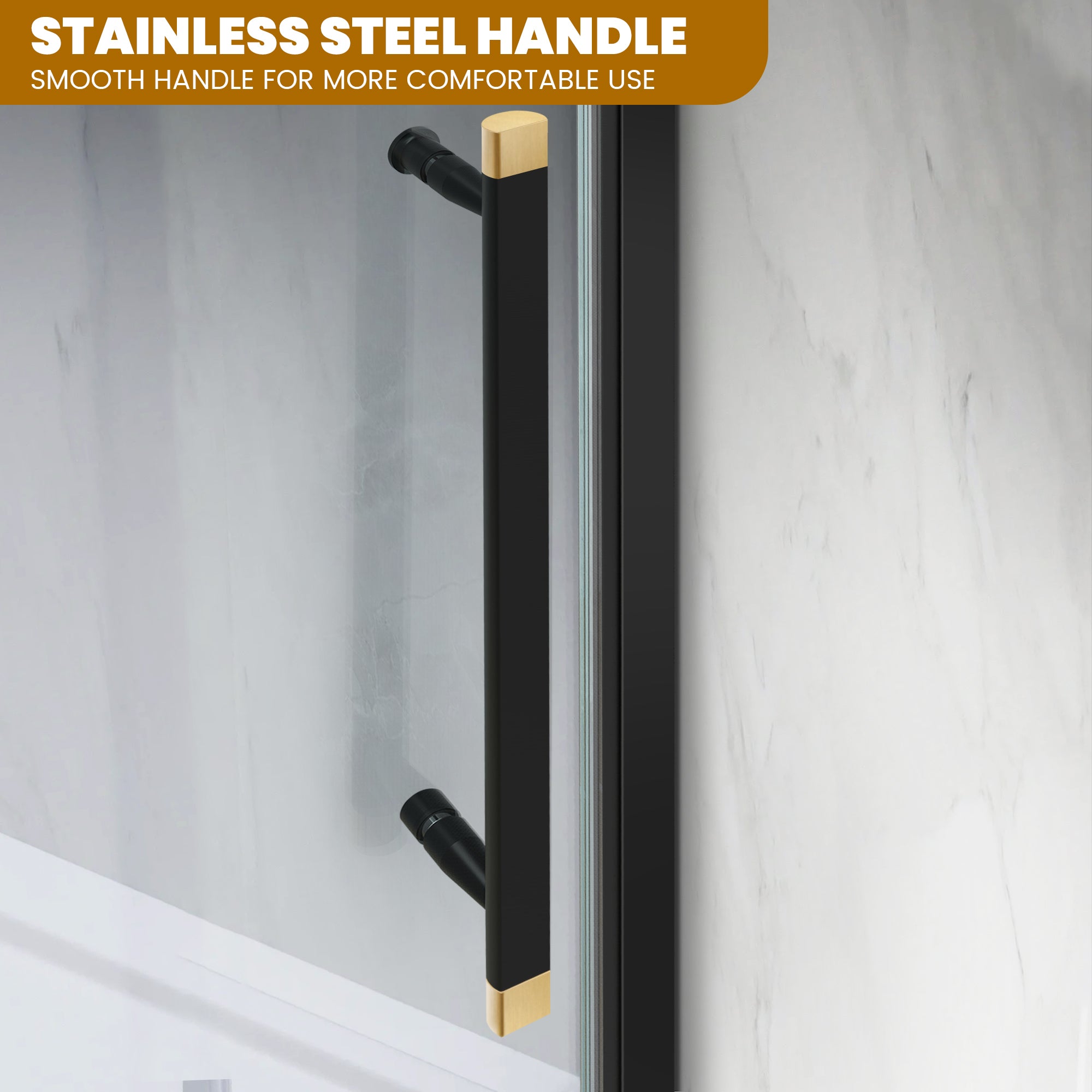 56"-60" W x 60" H Frameless Single Sliding Bathtub Door Roller X19#Color_Black and Gold