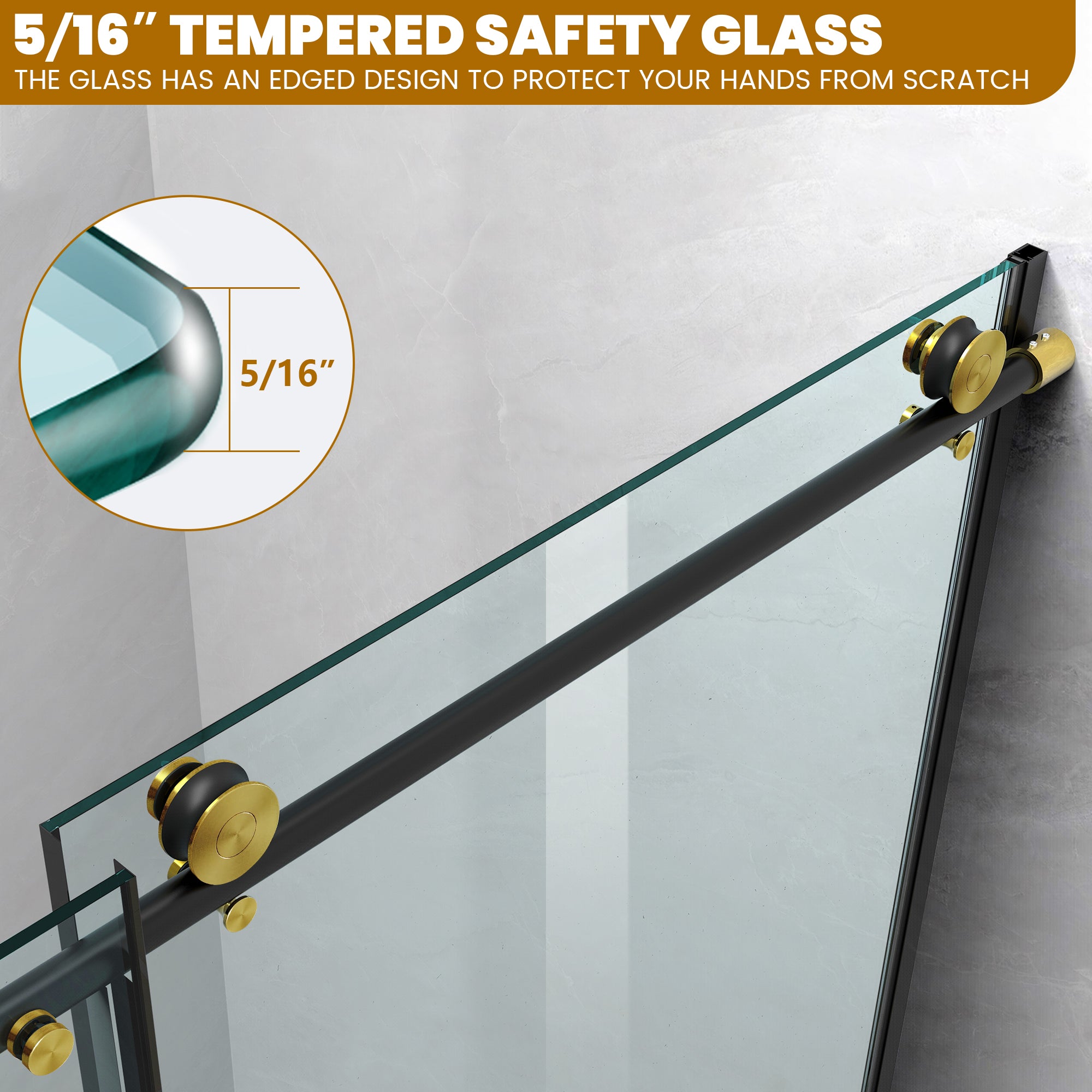 56"-60" W x 60" H Frameless Single Sliding Bathtub Door Roller X19#Color_Black and Gold