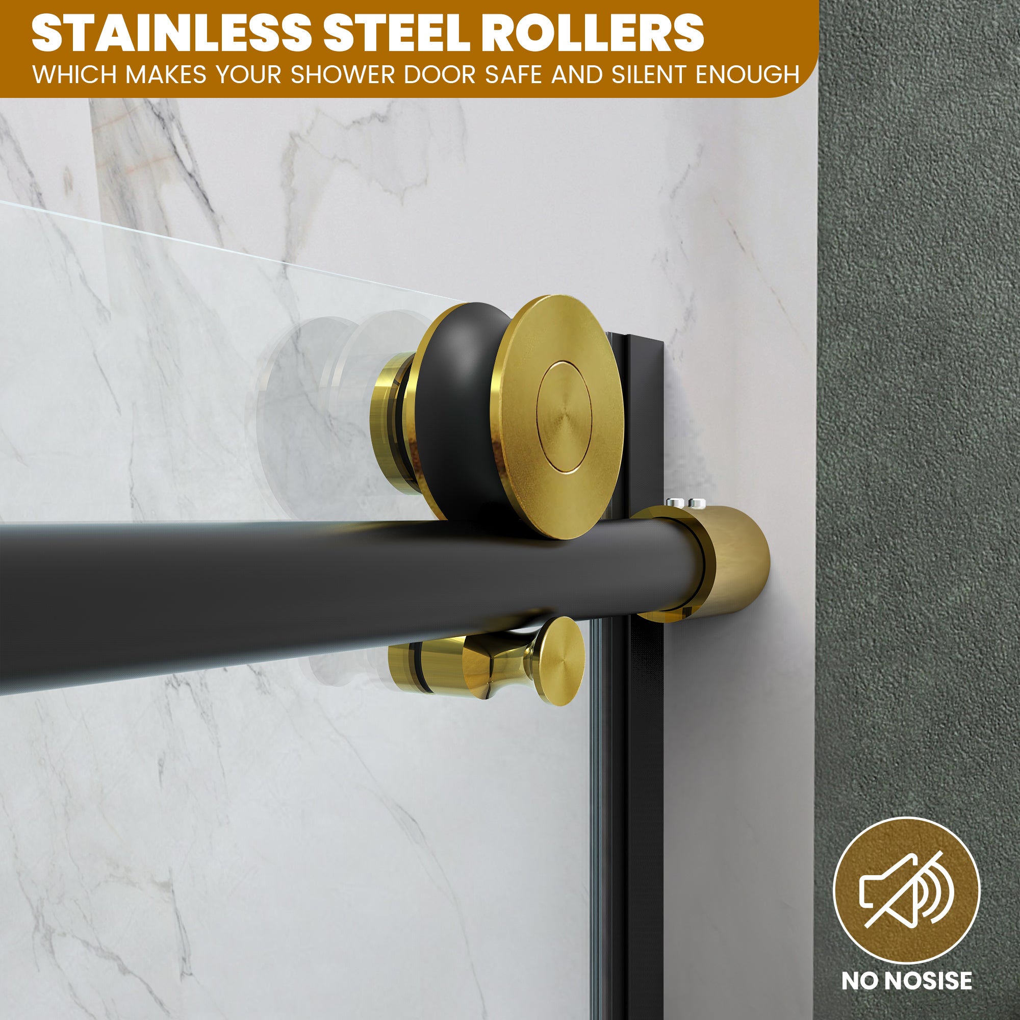 56"-60" W x 60" H Frameless Single Sliding Bathtub Door Roller X19#Color_Black and Gold