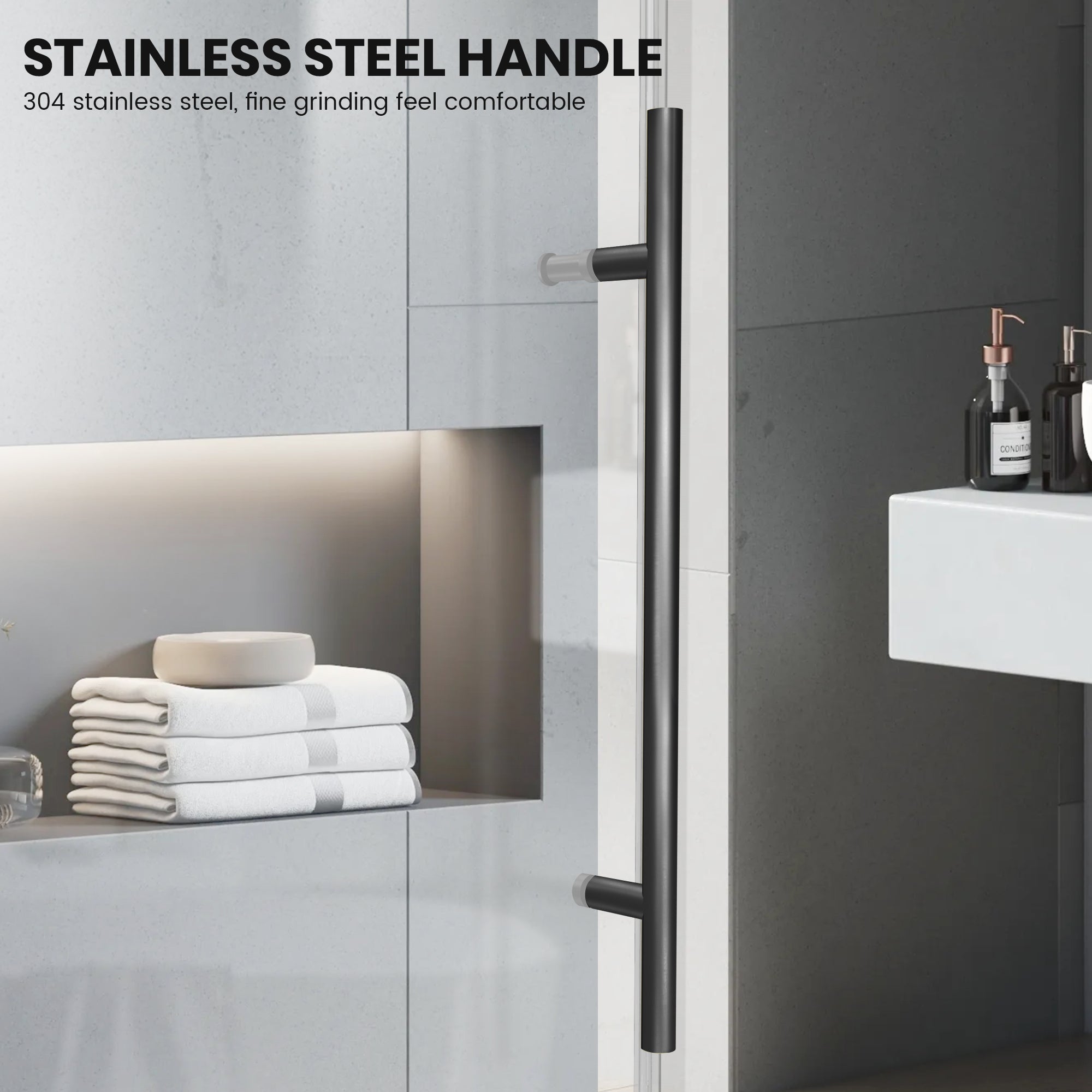 56"-60" x 58" Frameless Single Sliding Tub Door Roller J7 #Color_Matte Black